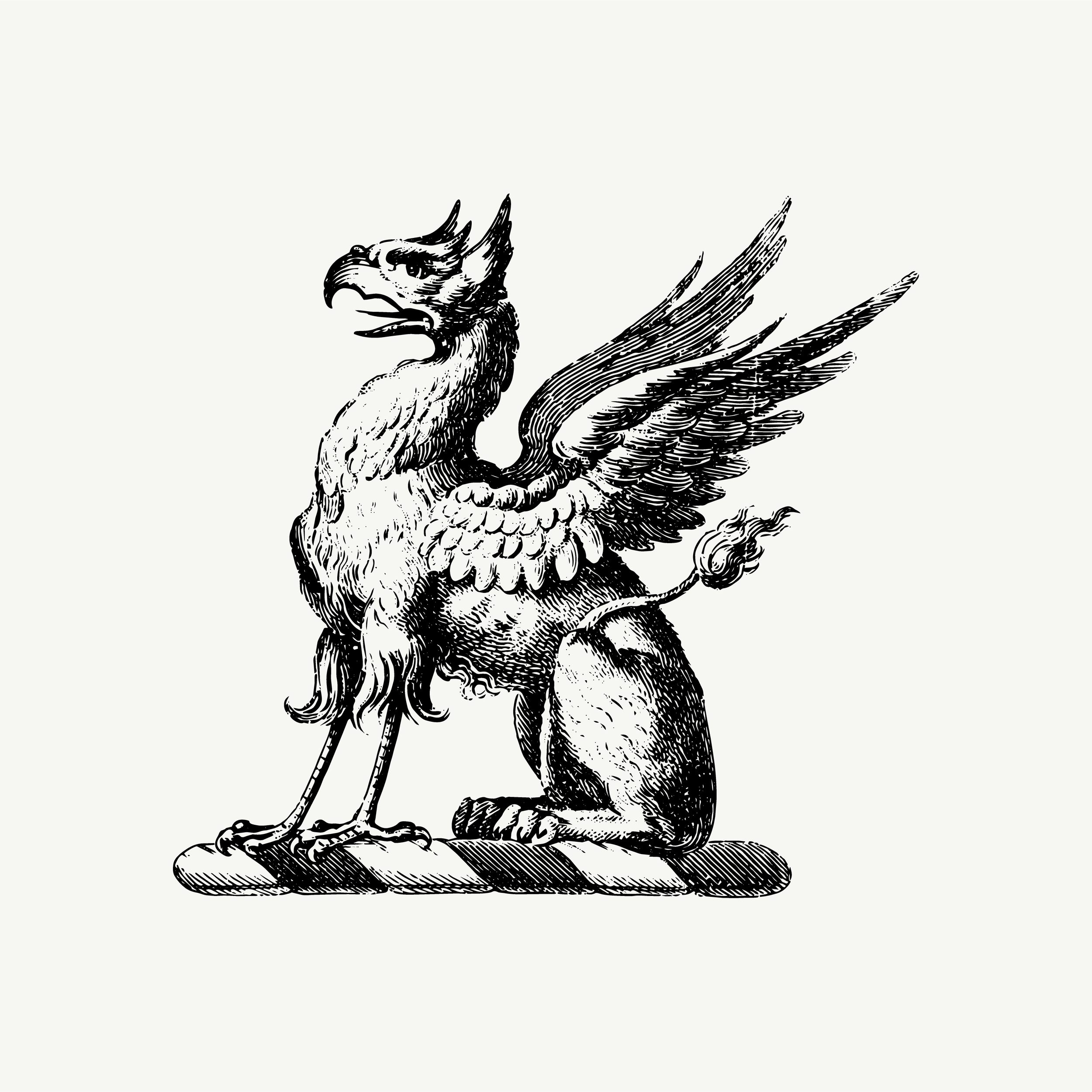 Engraved heraldic crest of a winged griffin