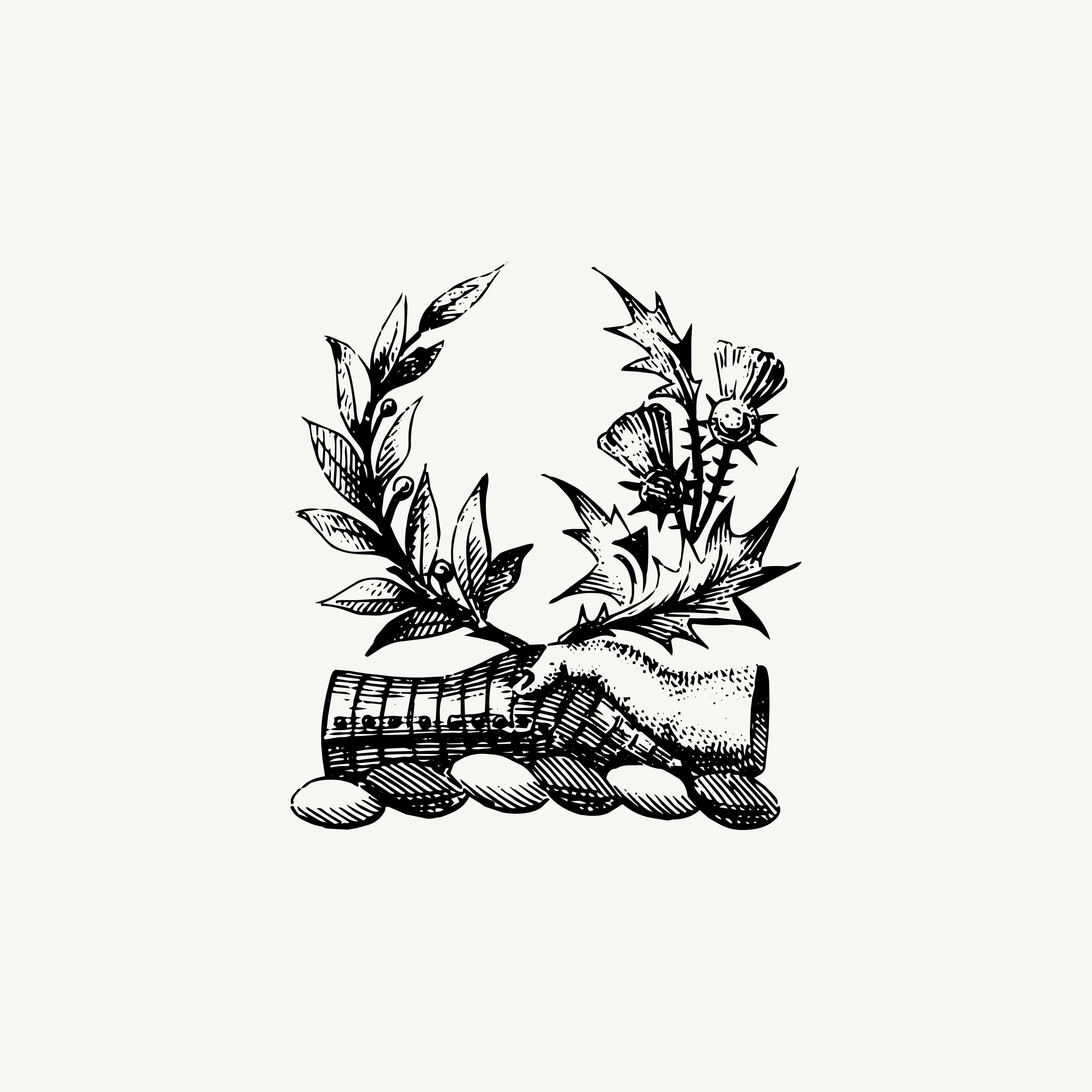 Historic engraved crest of a Joined Laurel and Thistle, paired with the orientation line "some peace is only reached by giving something up" — from the Story & Sigil archive