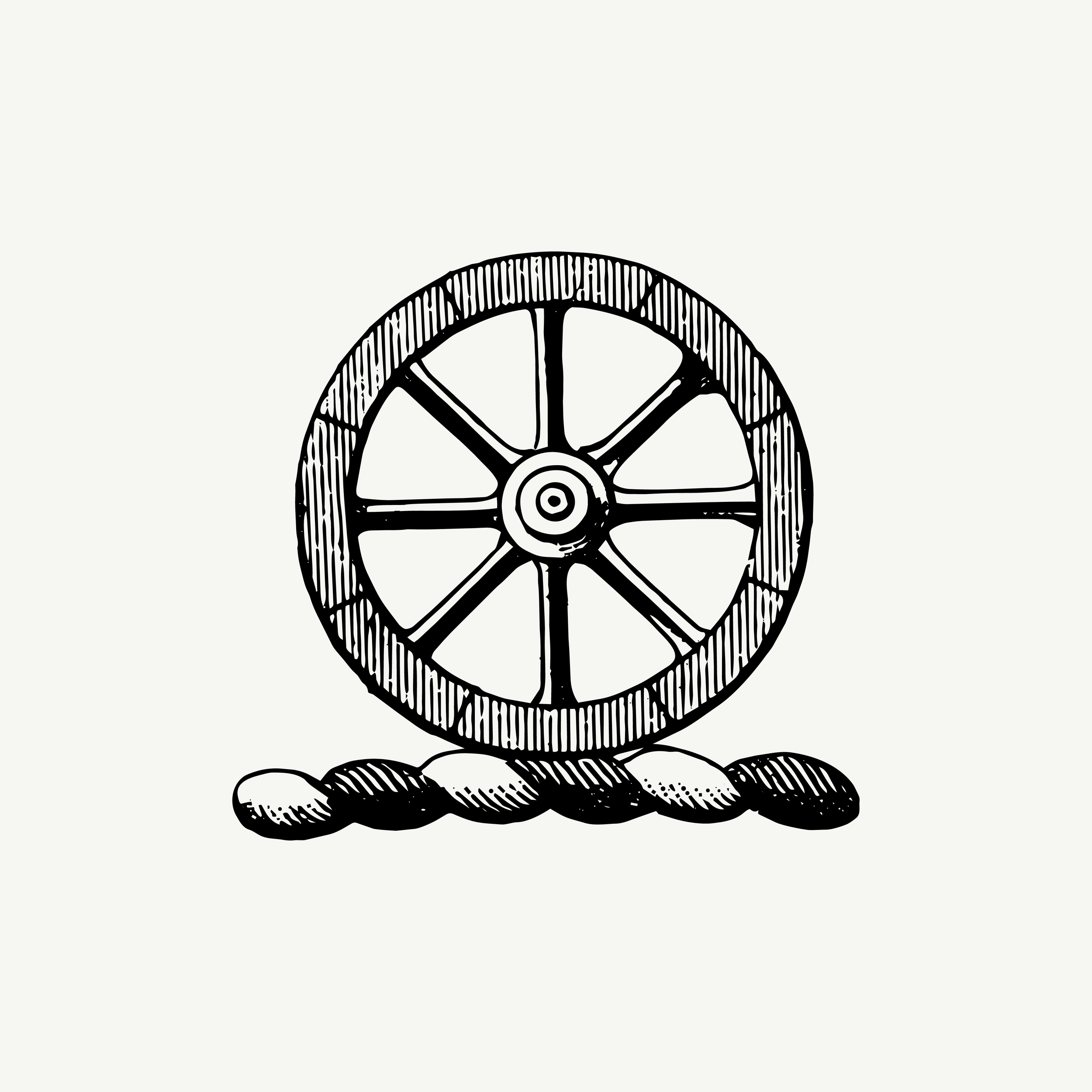 Historic engraved crest of a Wheel, paired with the orientation line "Eventually it will stop" — from the Story & Sigil archive