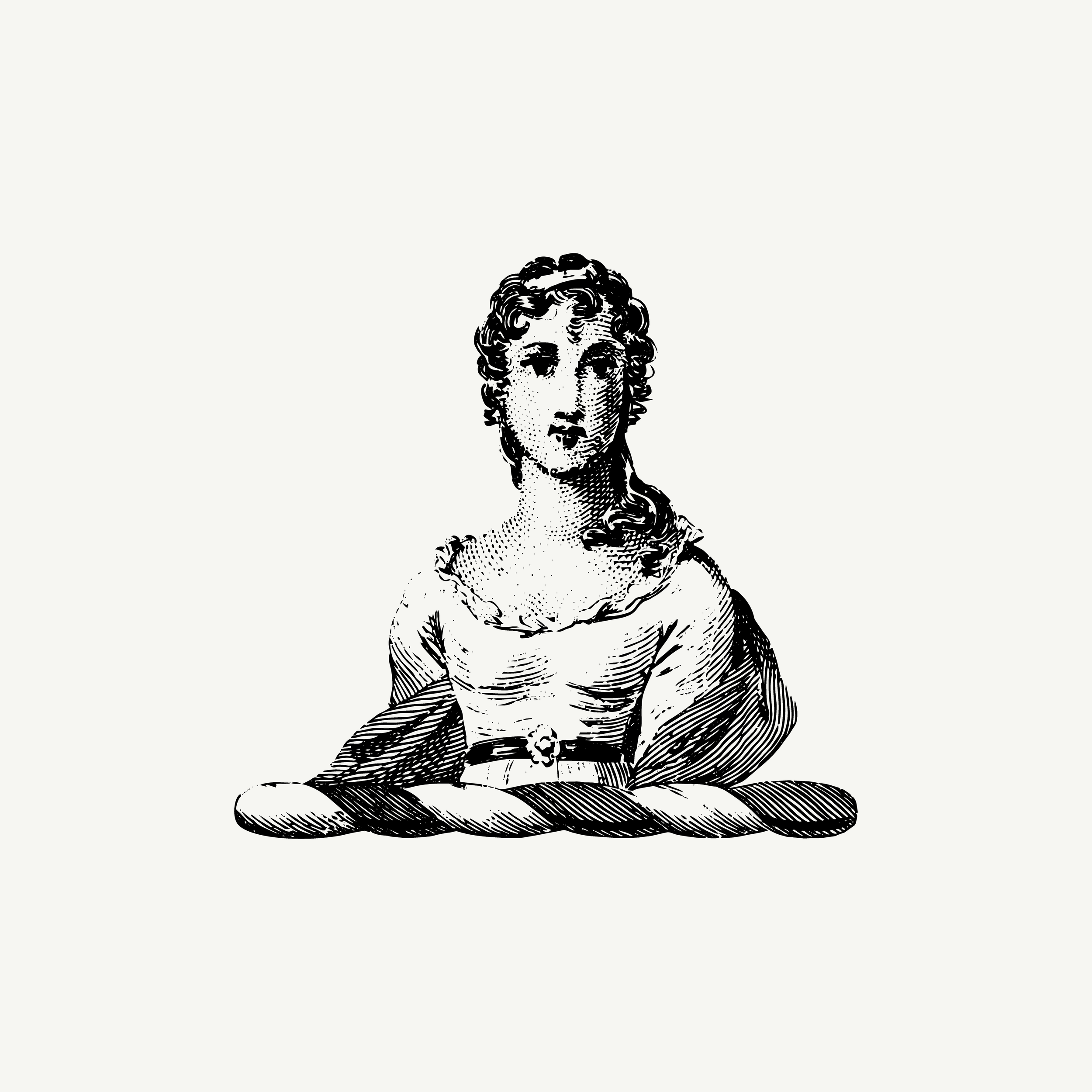Historic engraved crest of a shawl lady, paired with the orientation line "Something was promised that has not yet arrived." — from the Story & Sigil archive