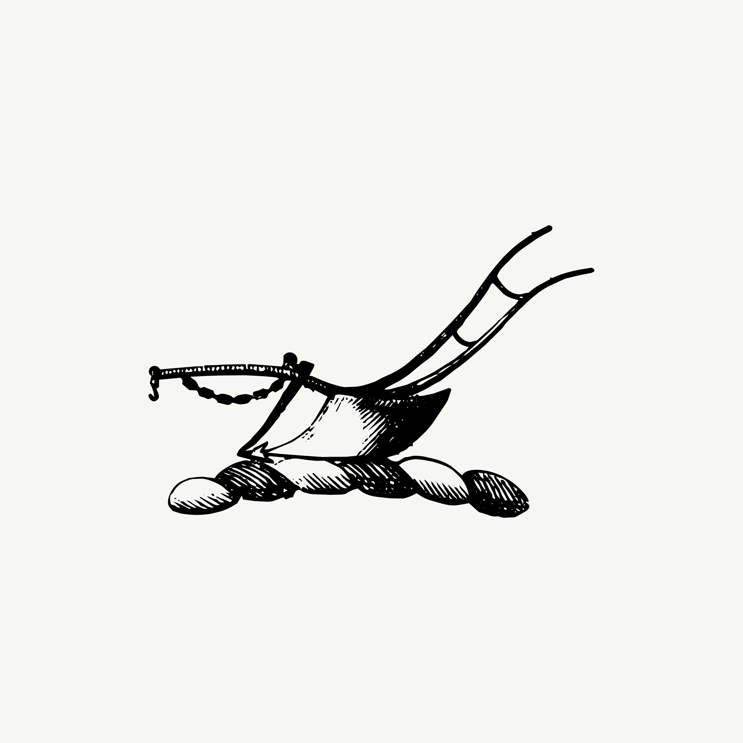 Historic engraved crest of a Plough, paired with the orientation line "The work begins again tomorrow" — from the Story & Sigil archive