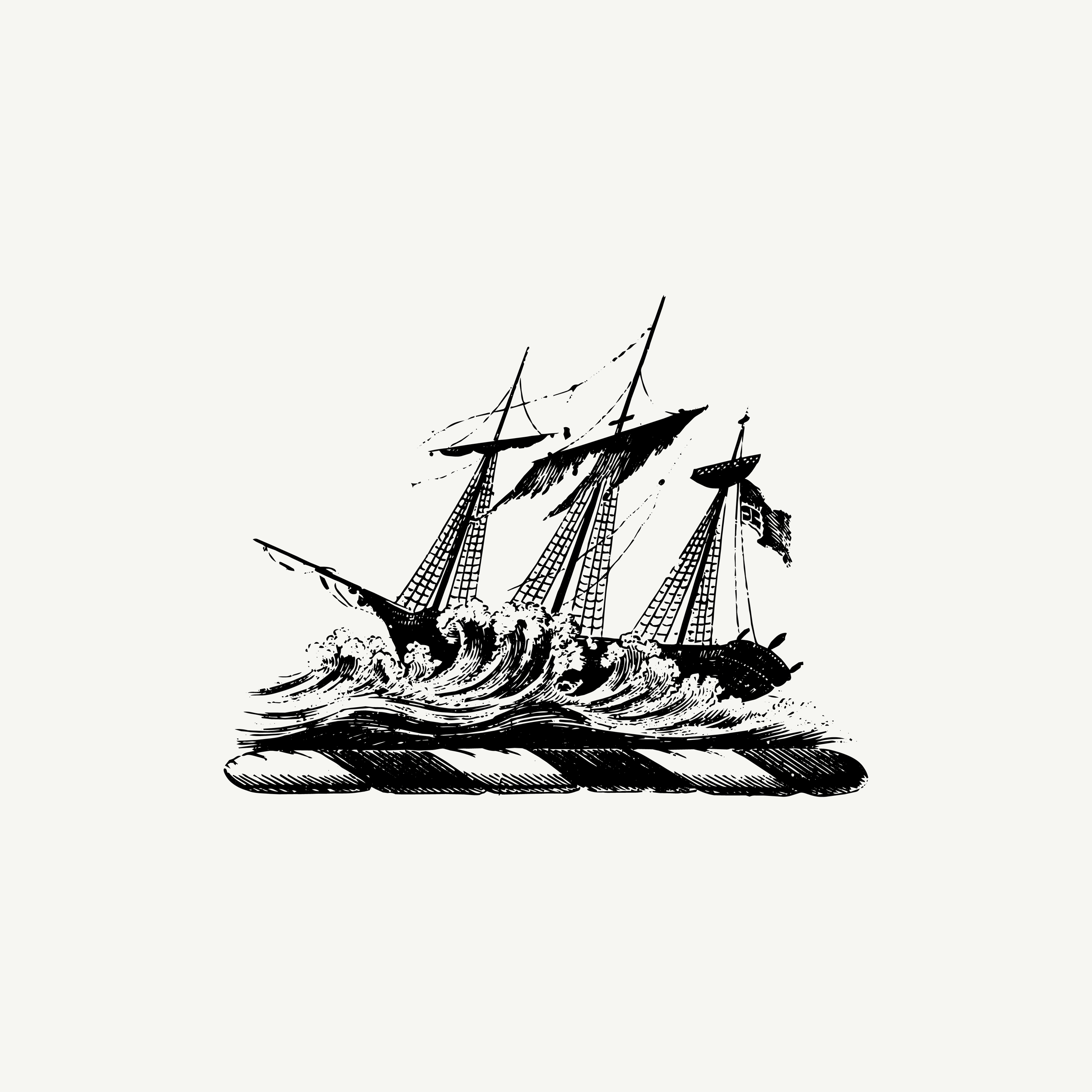 Historic engraved crest of a Ship in Heavy Sea, paired with the orientation line "Fate does not consult us" — from the Story & Sigil archive