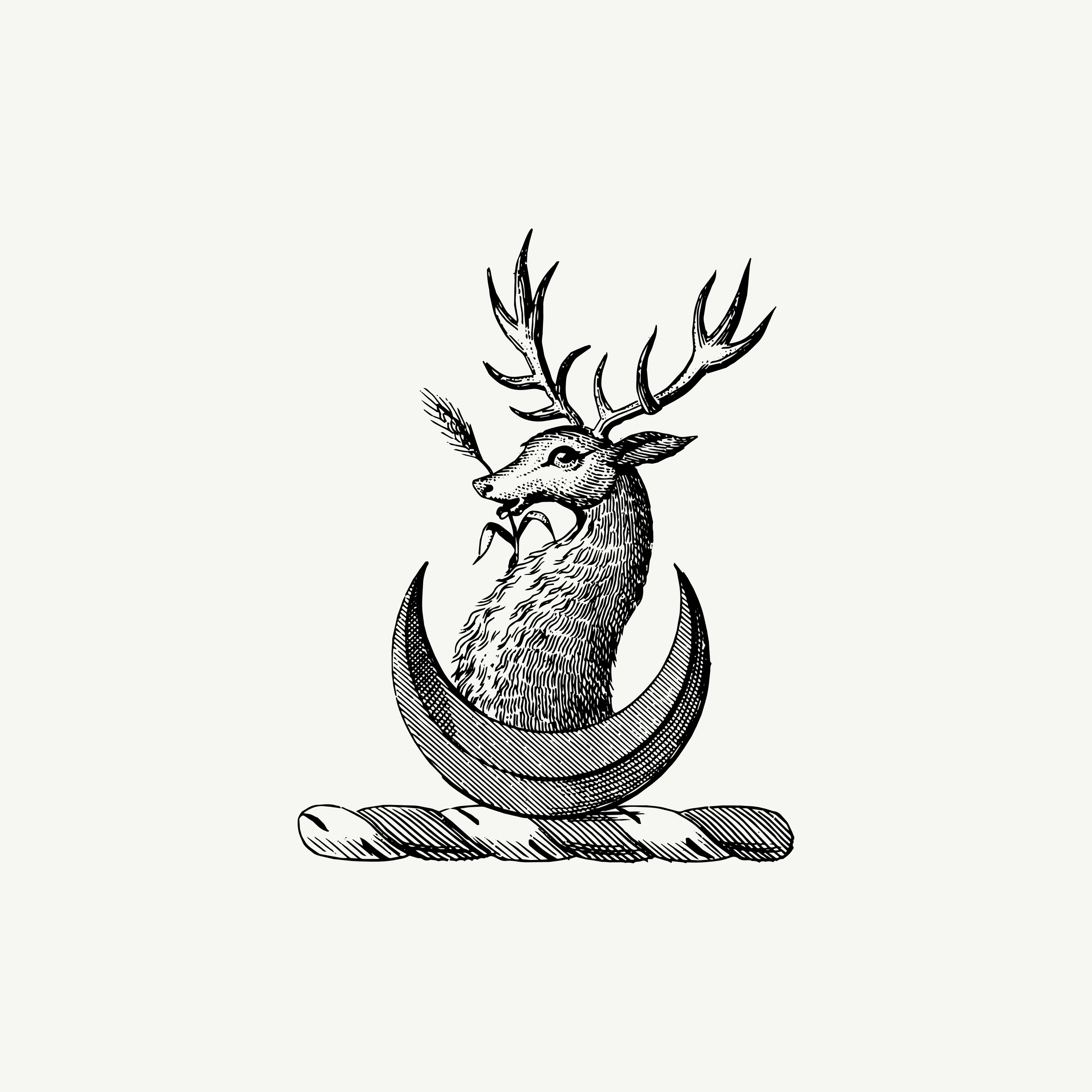 Historic engraved crest of a Stag Within Crescent, paired with the orientation line "You are not what you carry" — from the Story & Sigil archive