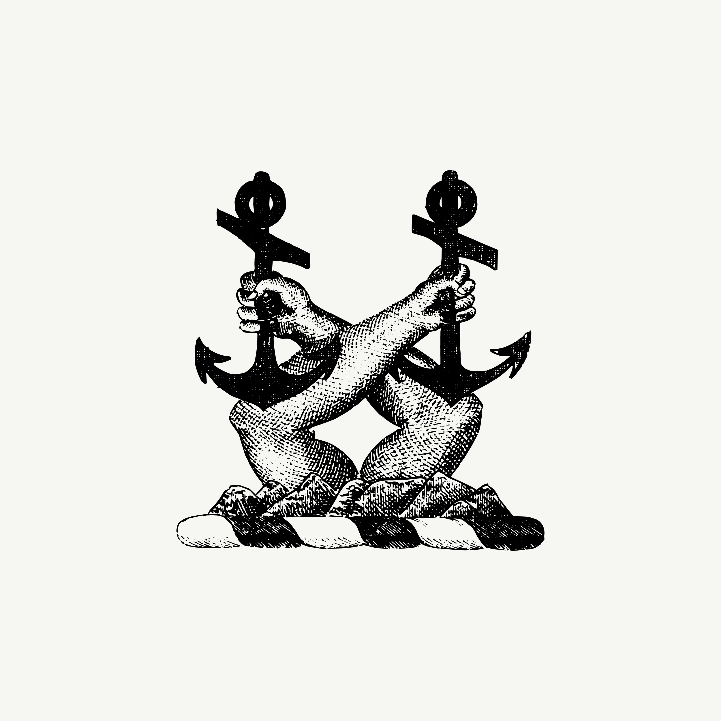 Historic engraved crest of a Crossed Arms Holding Anchors, paired with the orientation line "Drift will not announce itself" — from the Story & Sigil archive
