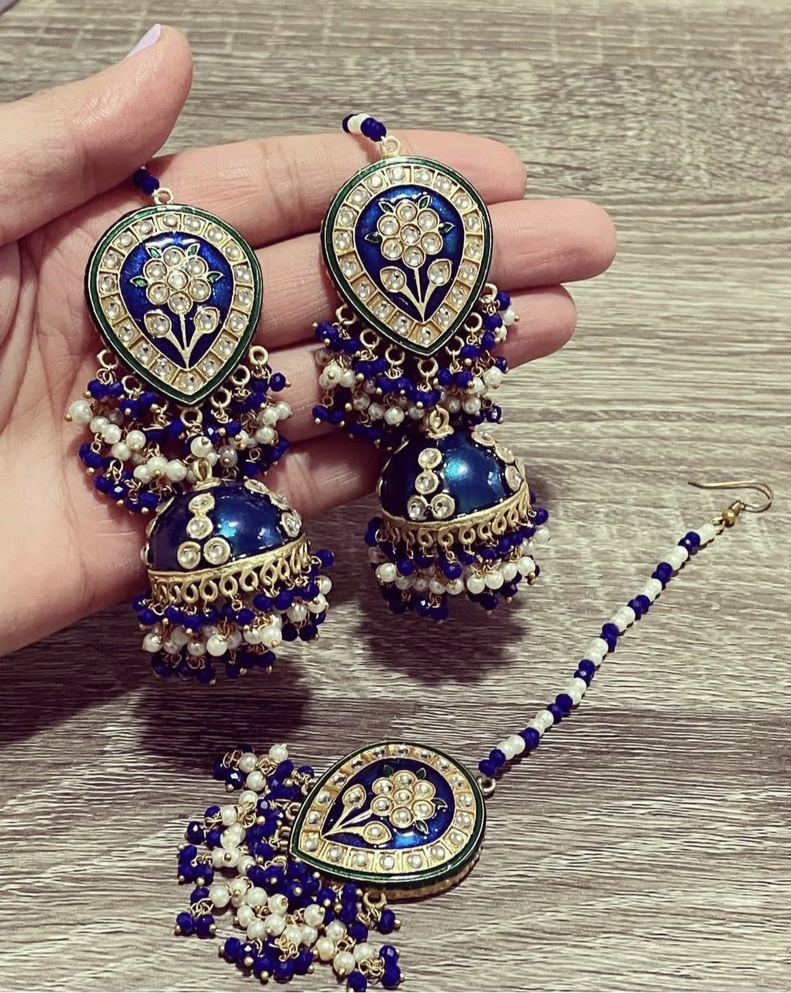 Blue and Green Combo  Earrings/ Tikka set
