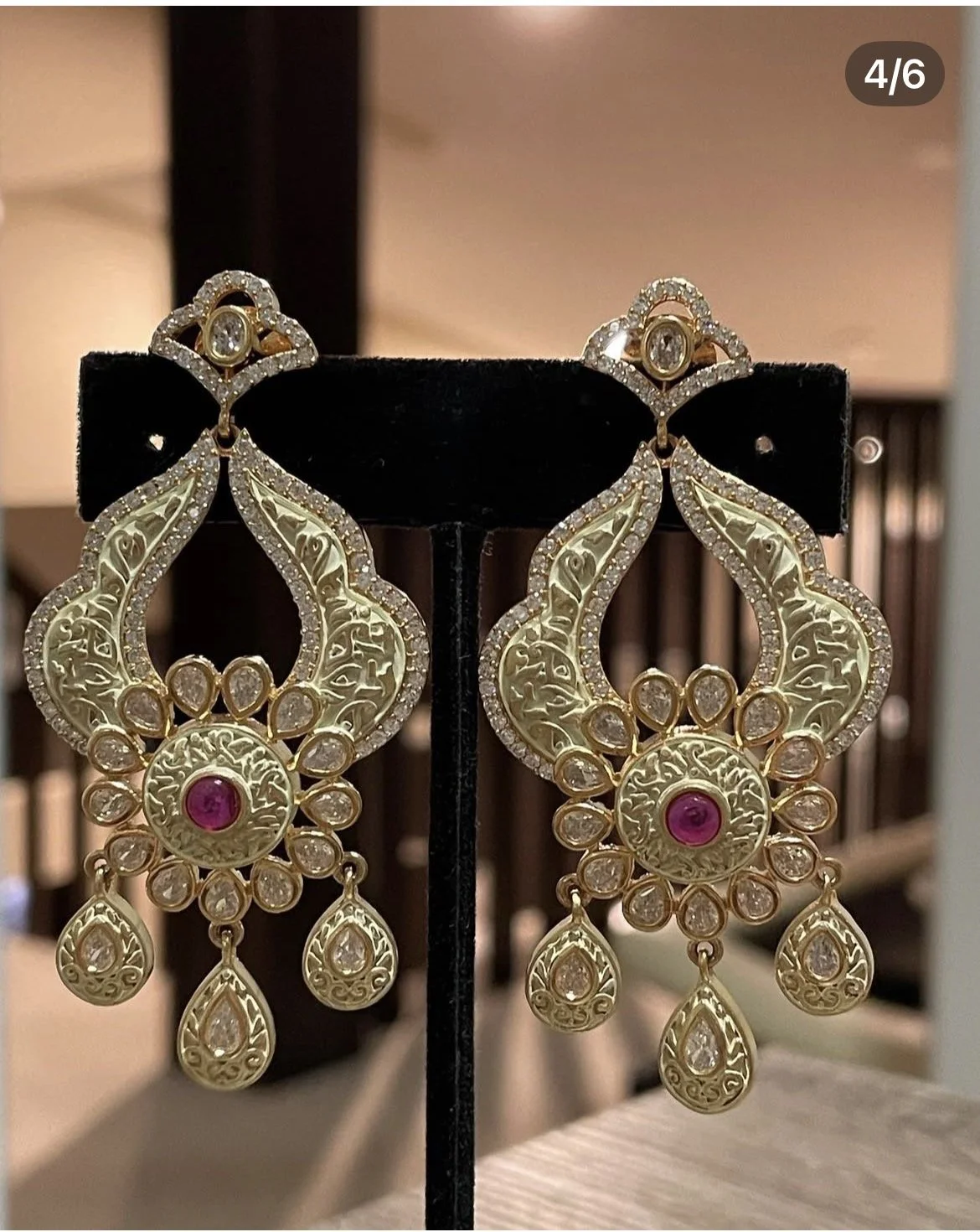 Yellow Kundan & Minakari Earrings