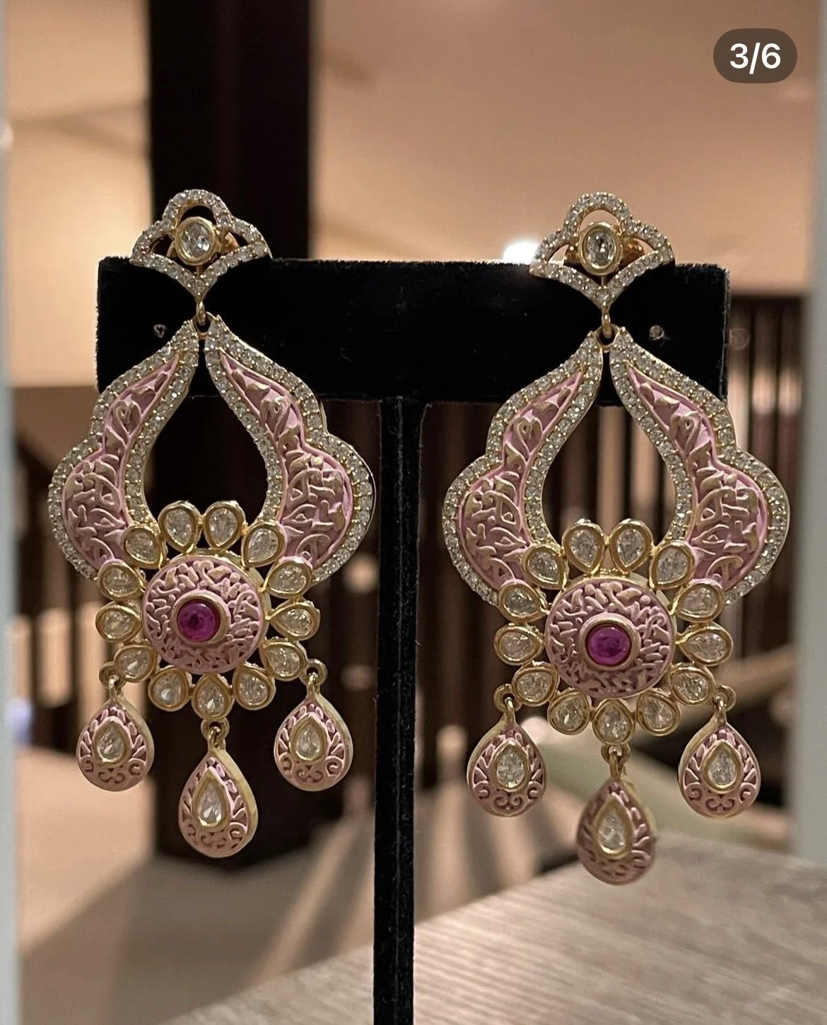 Pink Kundan & Minakari Earrings