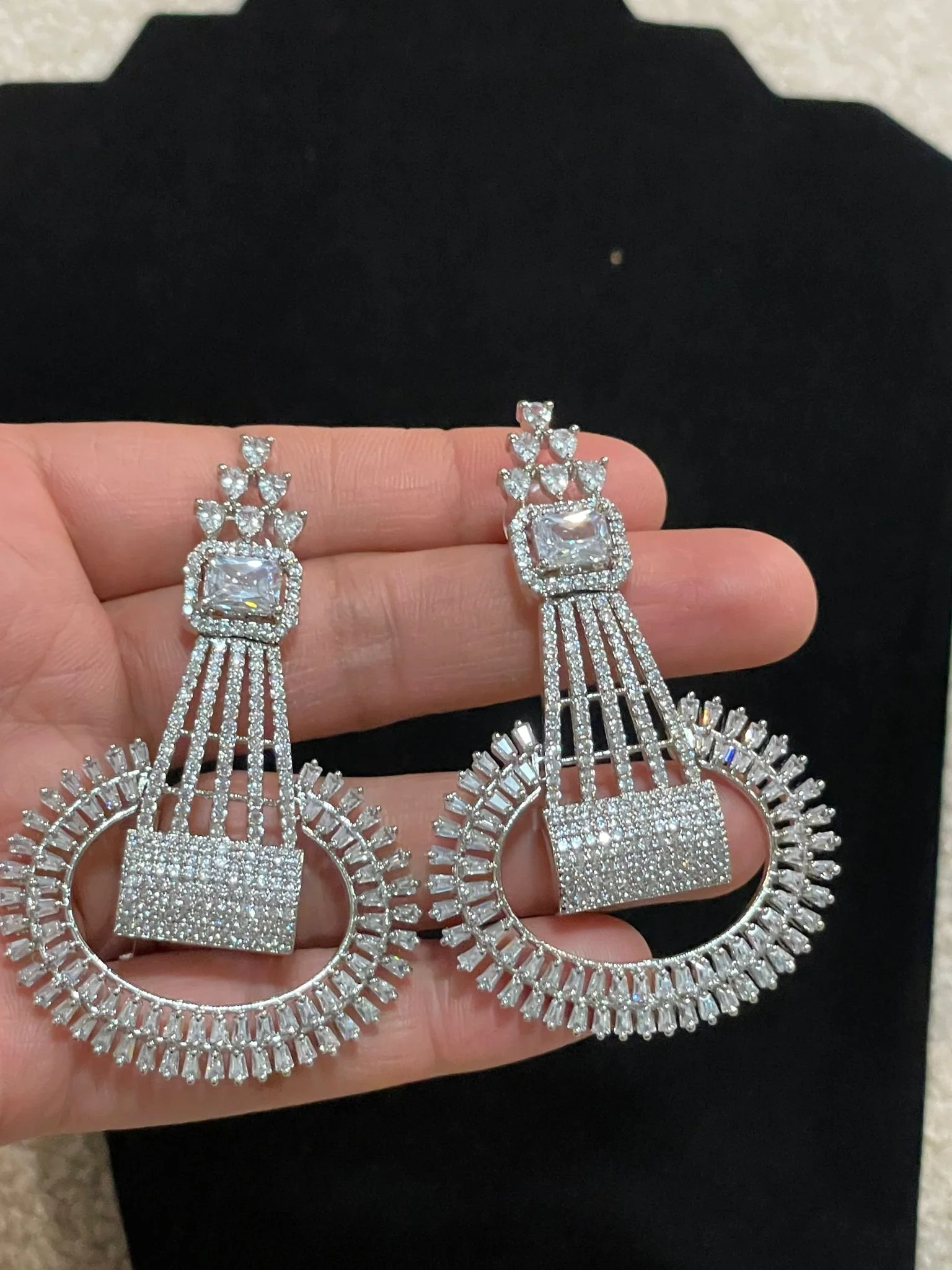 Premium quality AD Earrings with silver finish