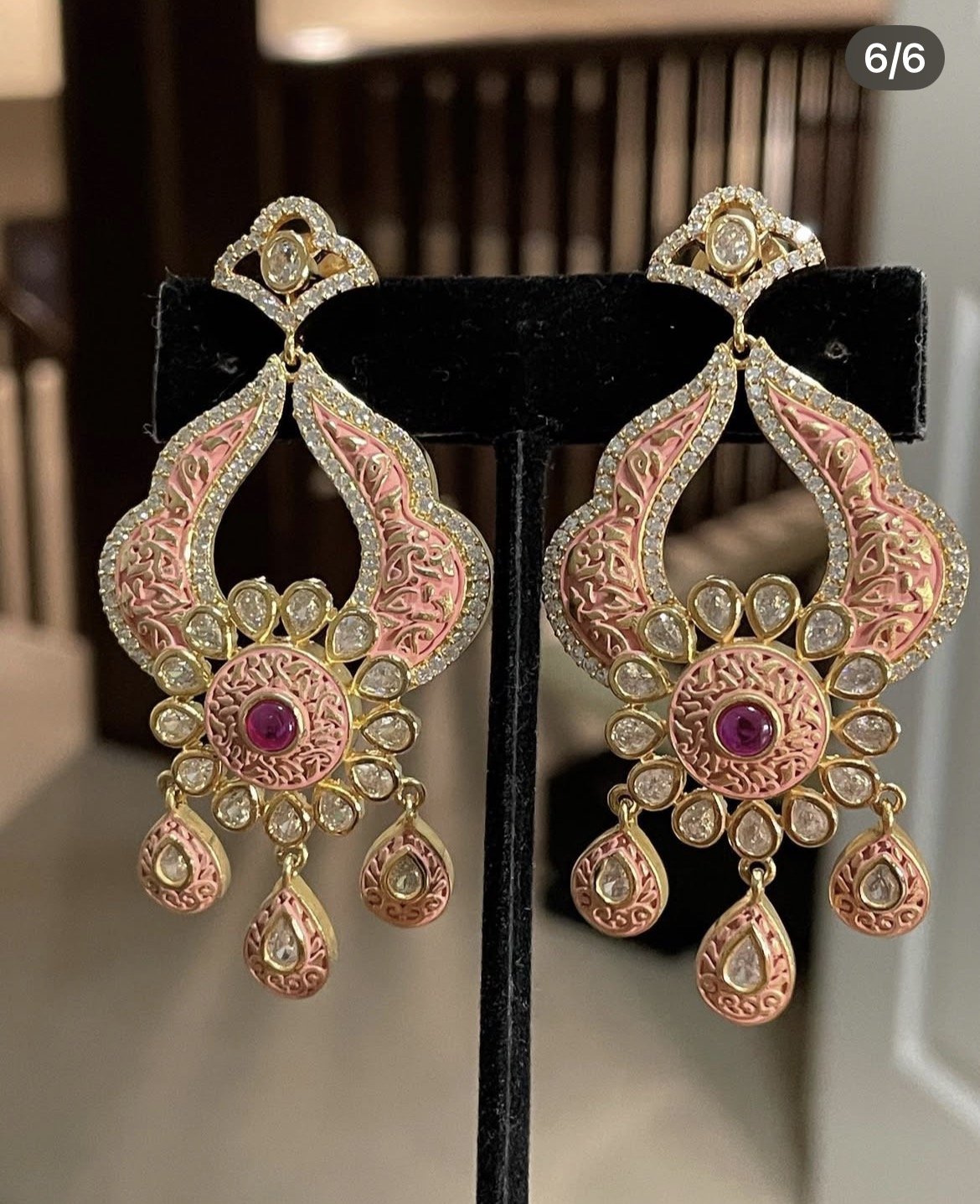 Peach Meenakari Kundan Earrings