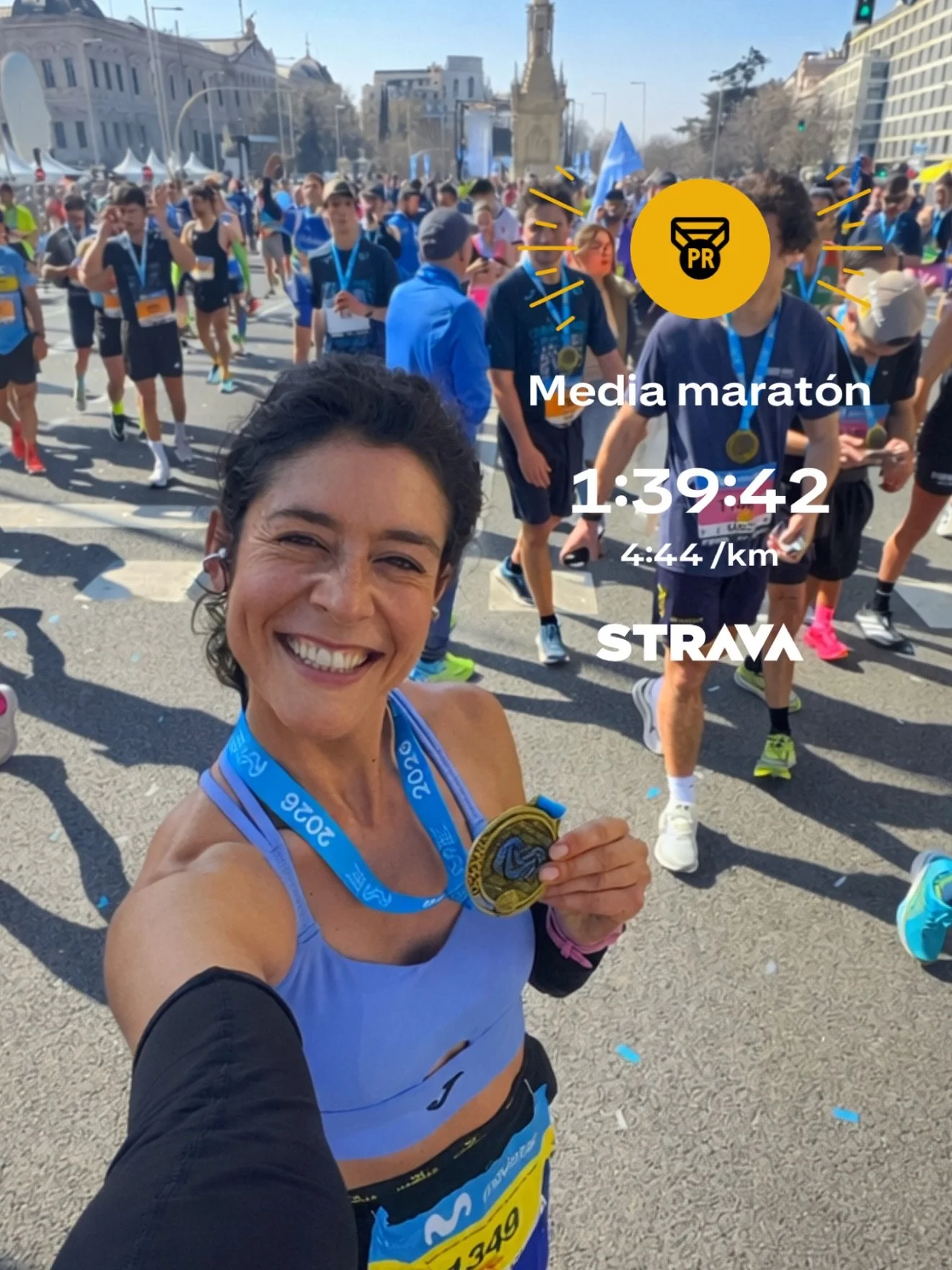 PR en mi querida Madrid. En la media marat&oacute;n de Movistar. Como siempre un recorrido duro, con mucho desnivel, pero con una animaci&oacute;n que te inyecta adrenalina a cada km para que no te enteres. 

Una media marat&oacute;n inesperada, con 