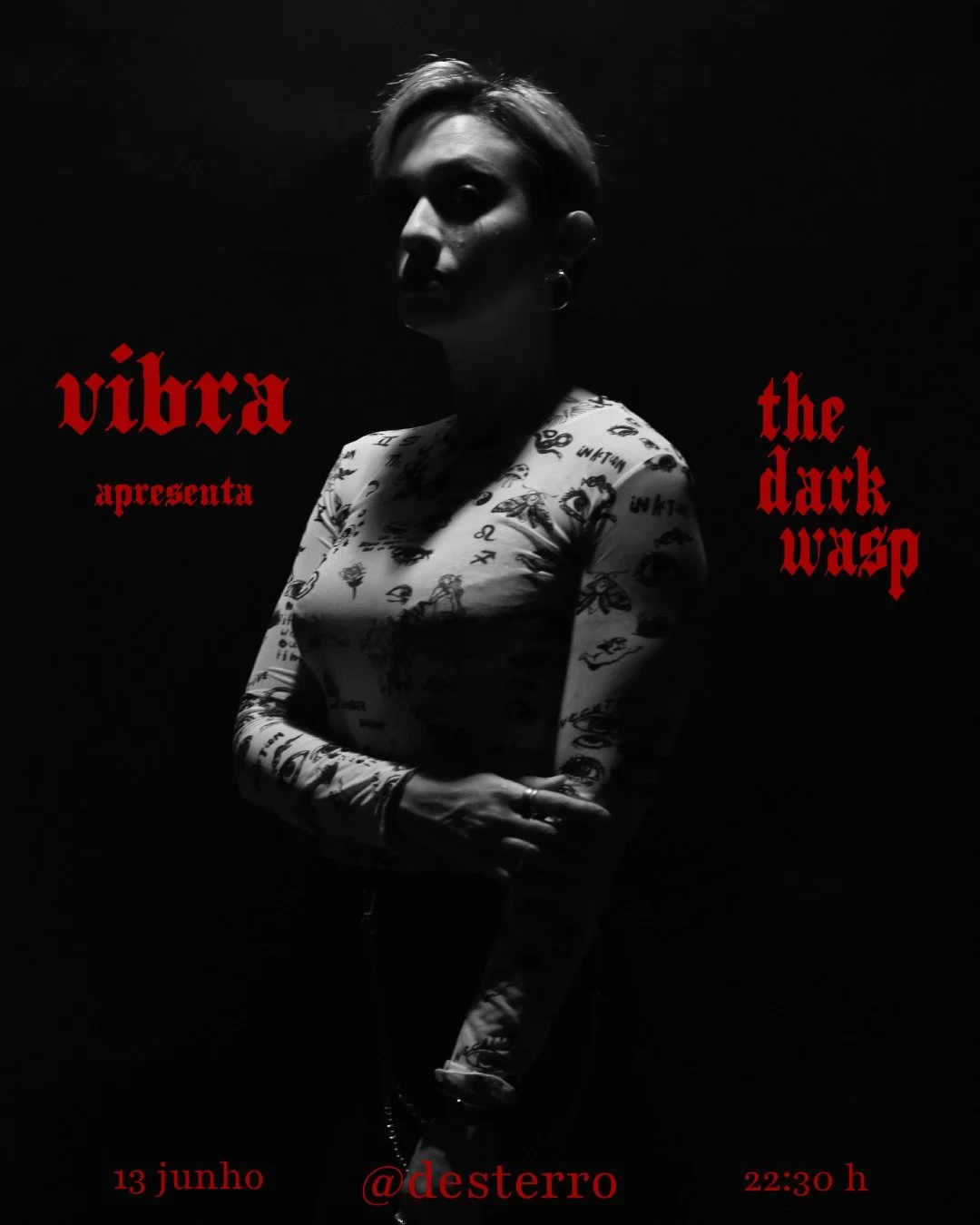 SAT 13 JUN | 22H30 at Desterro
R. do Desterro 1150-241 Lisboa

THE DARK WASP
Emerged from a cocoon of classical and contemporary music, once a flutist, now reborn into the electric pulse of modular synthesis. Her metamorphosis gave rise to a sonic id