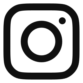 A black and white Instagram logo with a camera icon inside a rounded square.