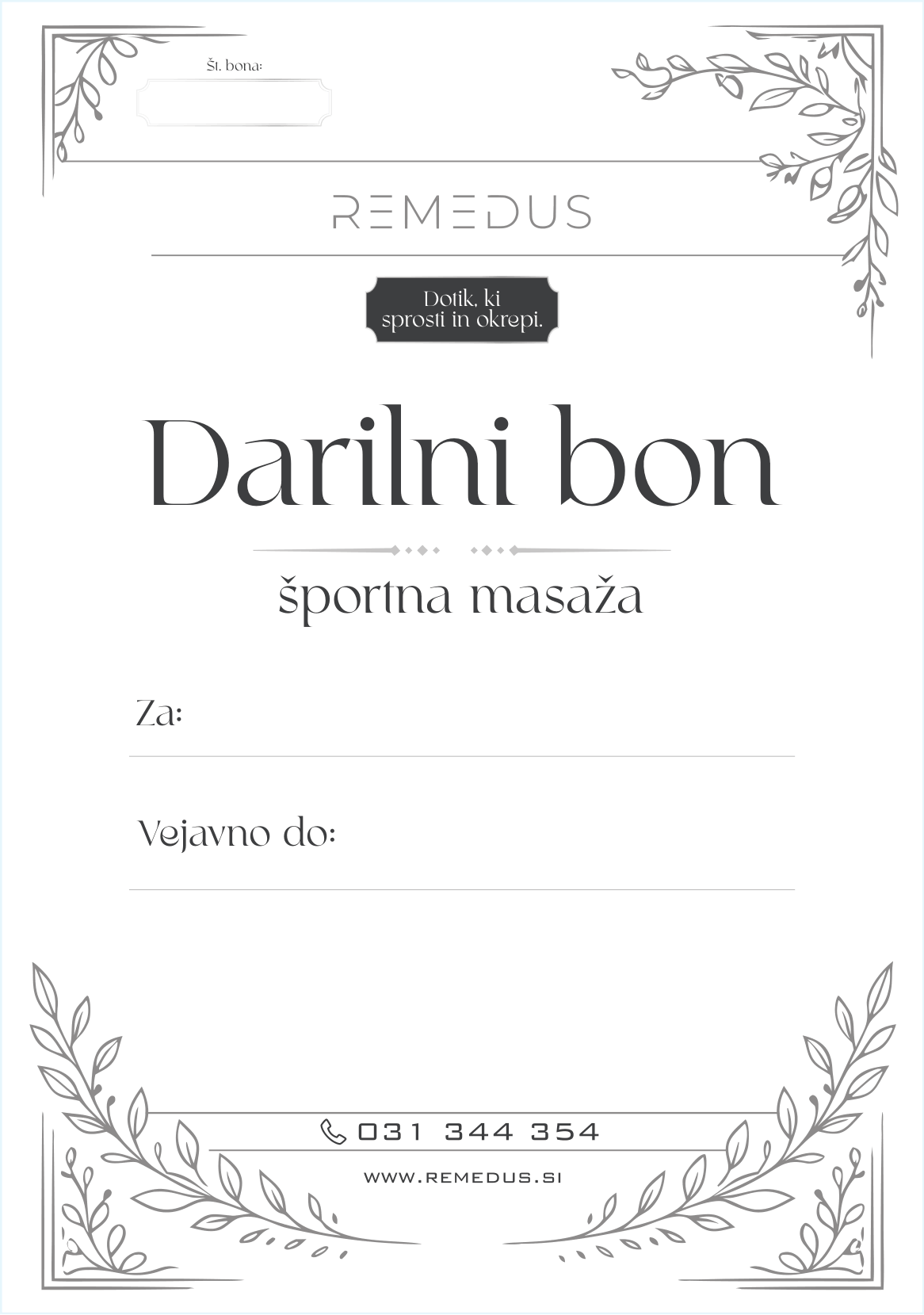 Darilni boni športna masaža Remedus Ljubljana