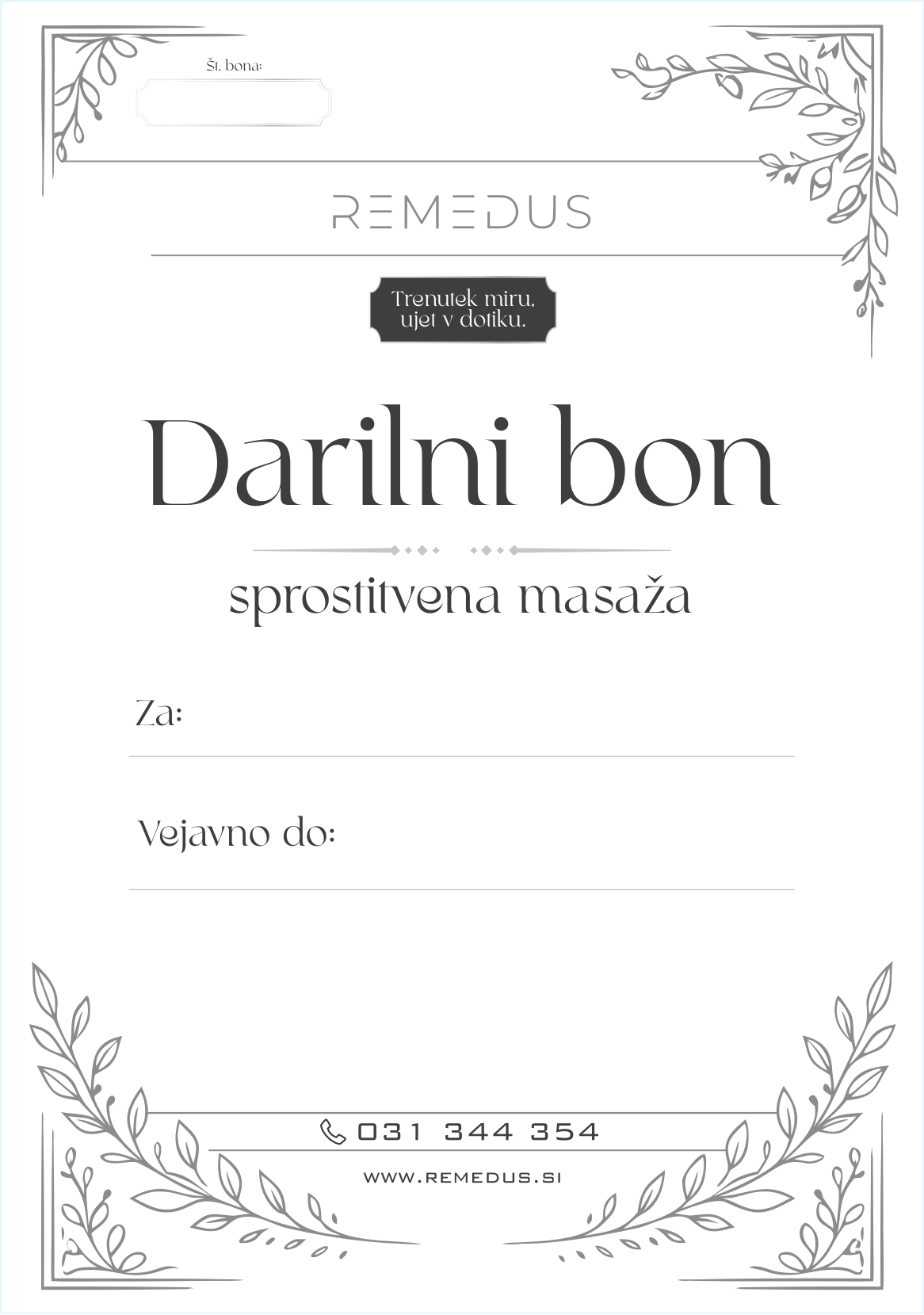 Darilni boni sprostitvena masaža Remedus Ljubljana