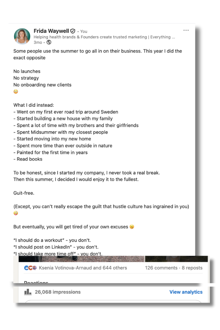 Successful LinkedIn content example