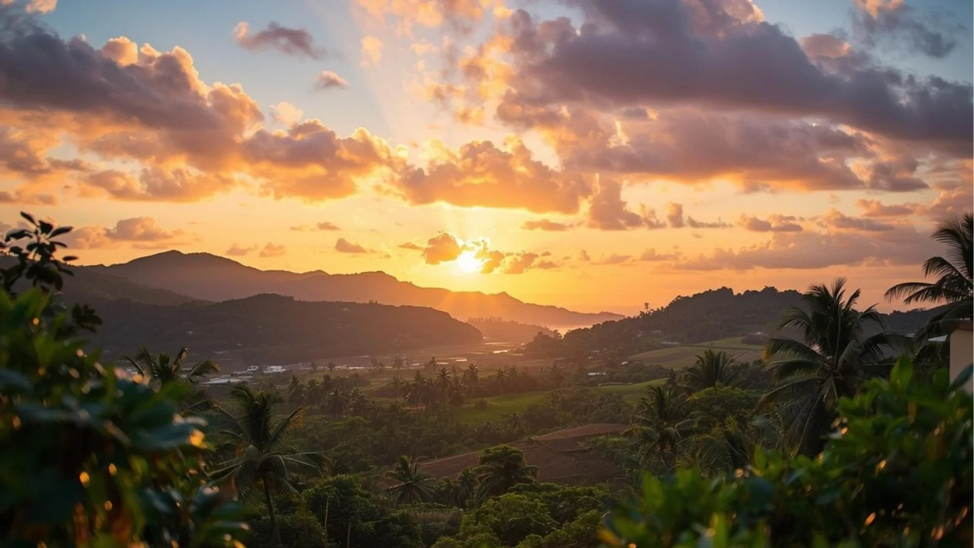 Atardecer Samana Terreno con cielo nublado sobre montañas