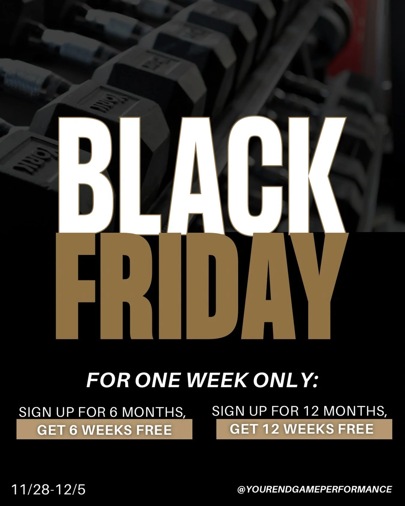 Our Black Friday promo starts in one week.

If you&rsquo;ve been waiting for the right time to get your health, mental performance, training, and routine back on track and really start working toward your goals, this is it. 

This is the BIGGEST prom