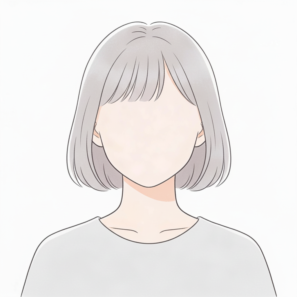 Illustration einer Frau mit grau schulterlangen Haaren und ohne Gesicht, trägt ein weißes Oberteil.