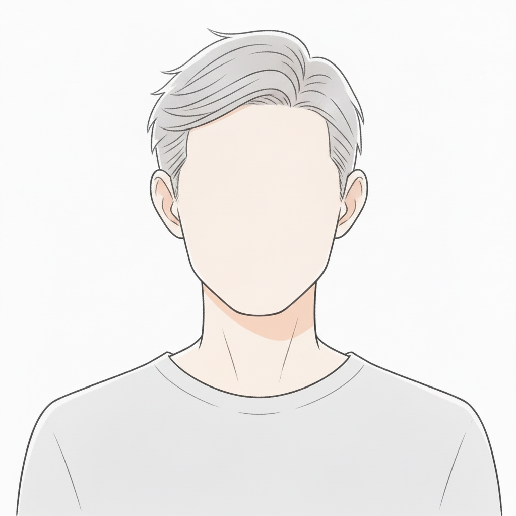 Illustration eines Mannes mit kurzen, grauen Haaren und einem grauen T-Shirt, das keine Gesichtszüge zeigt.
