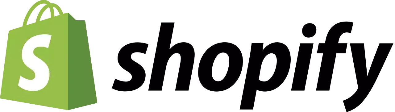 The Shopify logo with green shopping bag icon and text that says "Shopify" in black.