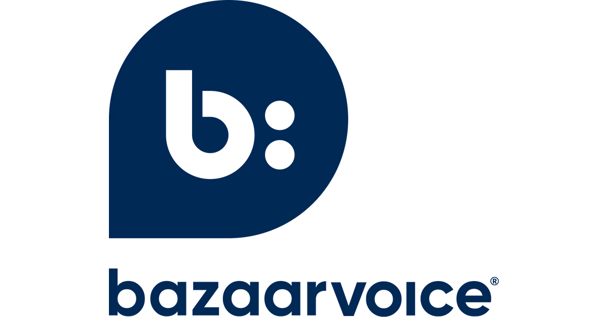 Logo of Bazaarvoice with a blue speech bubble containing a lowercase 'b' and a colon, followed by the text 'bazaarvoice'.