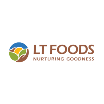 Logo of LT Foods Americas featuring a stylized orange hand cradling green rice grains, with the company name below.