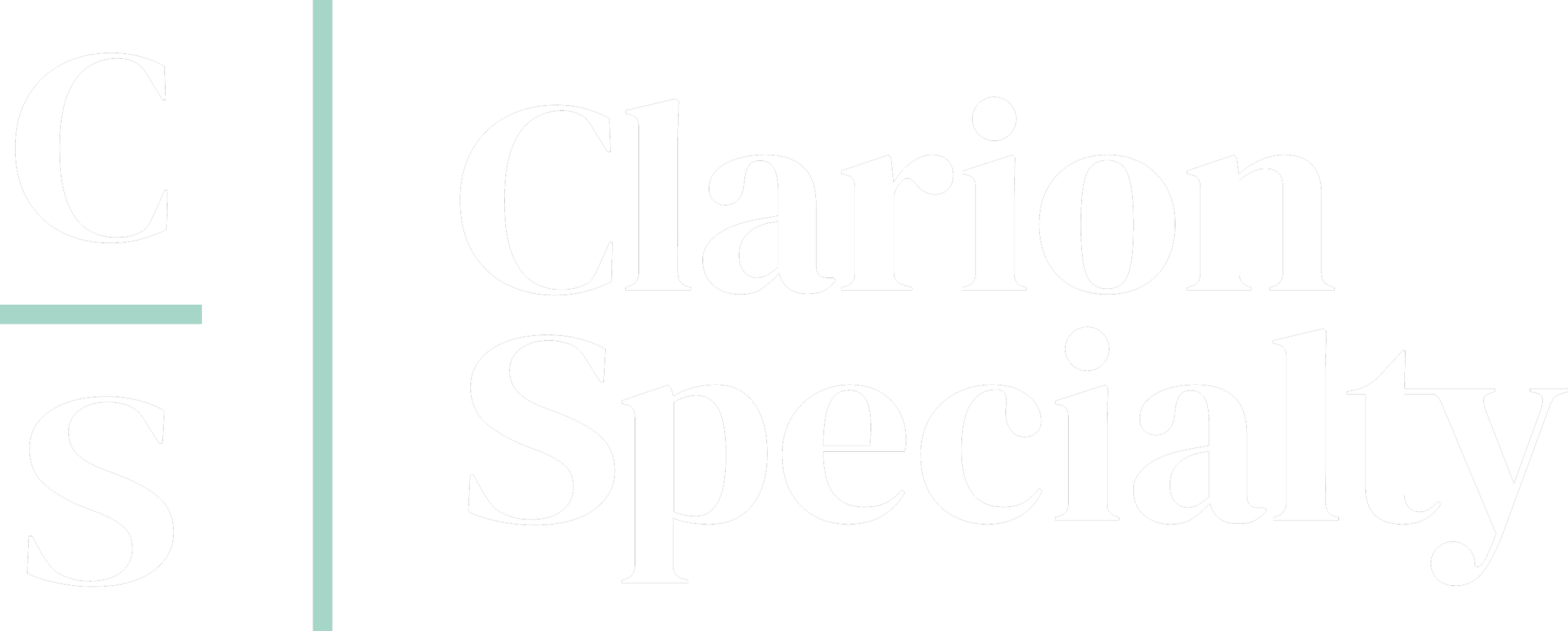 Logo of C.S. Clarion Specialty with black background, large white text, and a light green divider.