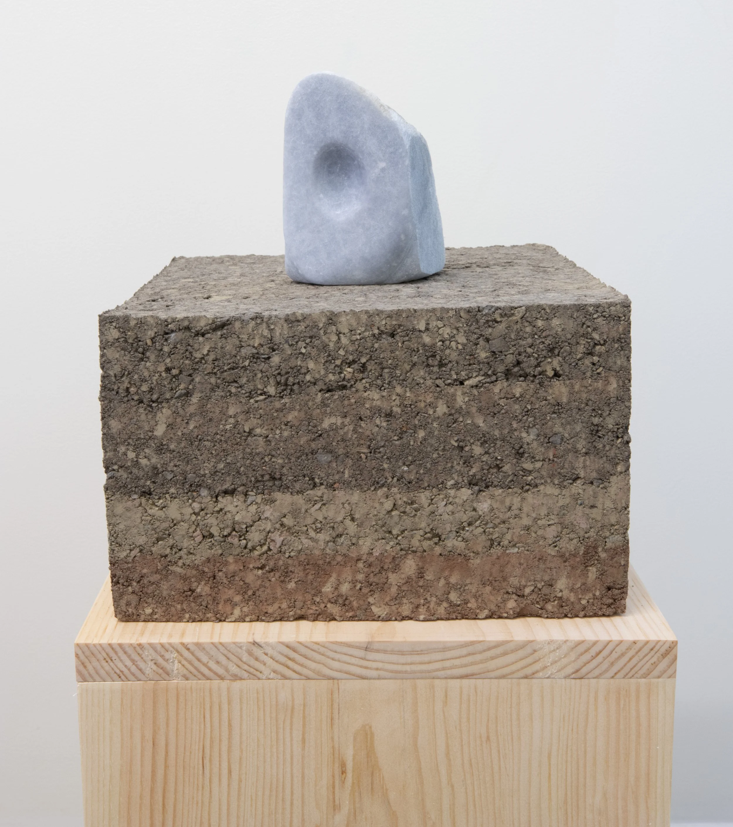 Eye/Open (Glass gets thick, thick), 2025, alabaster, pine pedestal, 34” X 11.5” X 11”, (detail i) 

Photo by Arseny Pekurovsky