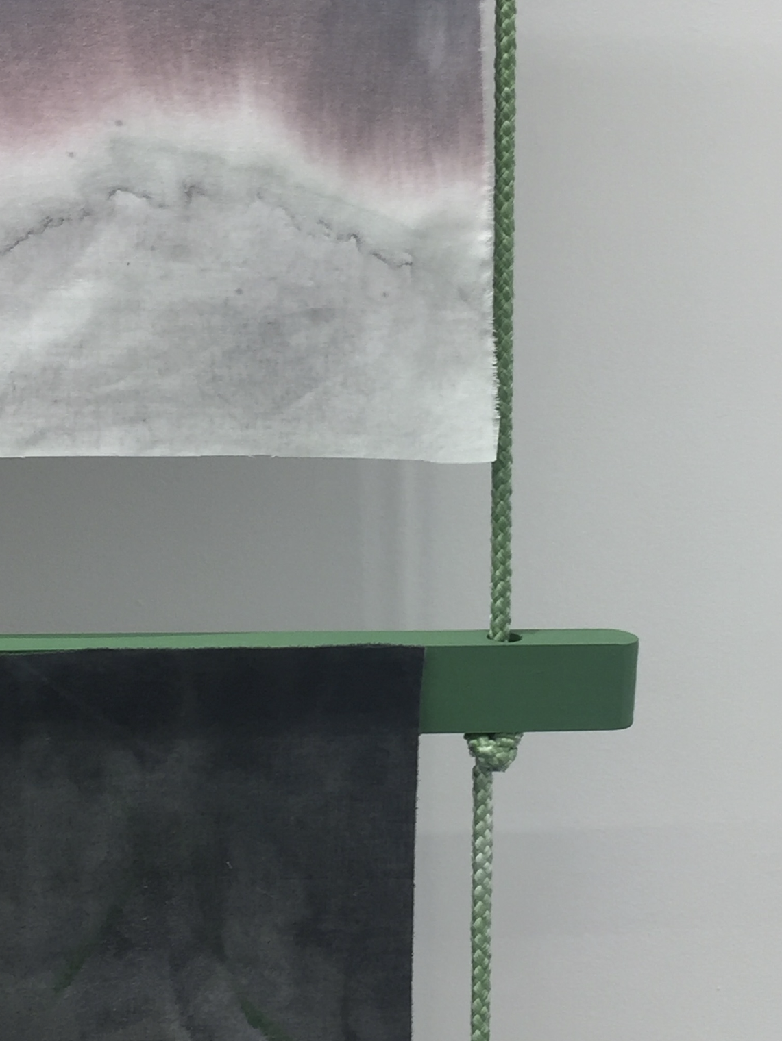 Song of Amergin (Floating with wooden support), Am Torc Ar Gail/I Am A Strong Wild Boar, 2019, Acrylic, dye, muslin, rope, wood, 120” X 96” X 6," detail iii