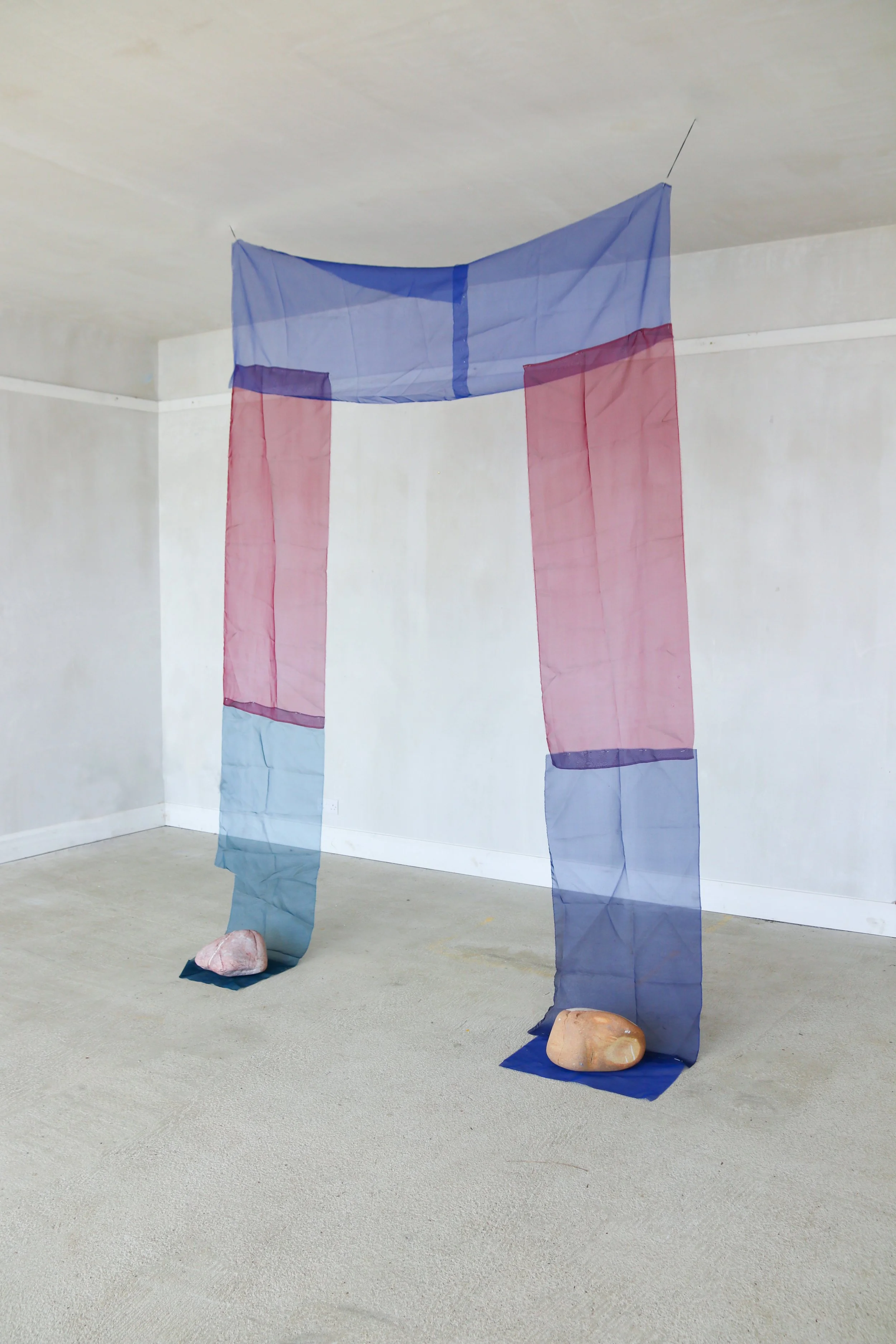 Untitled (IV, stone), 2026, silk, thread, stone