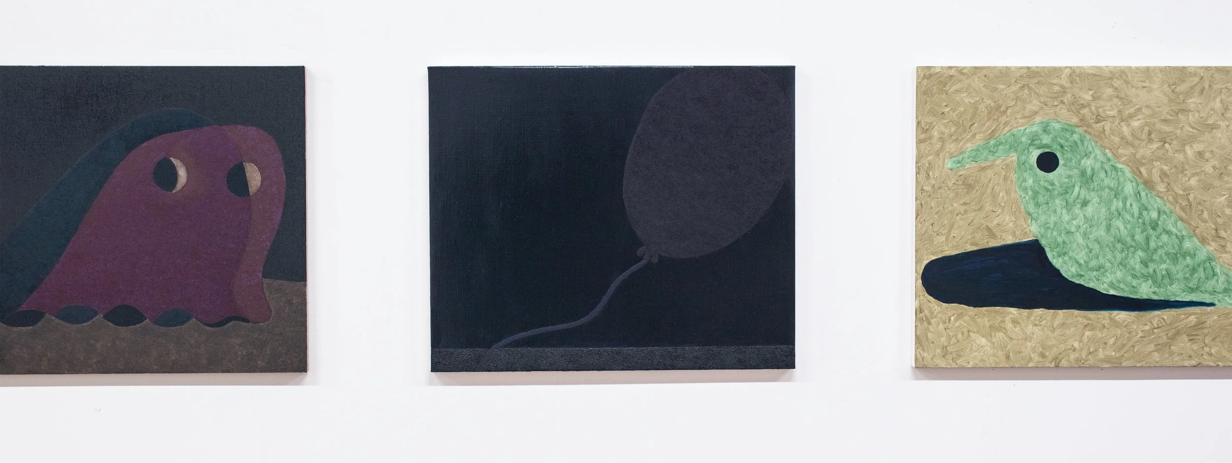 Ghost (II), Balloon (II) and Bird (I), 2020-21, Oil on Linen, 20 X 24 (each canvas)