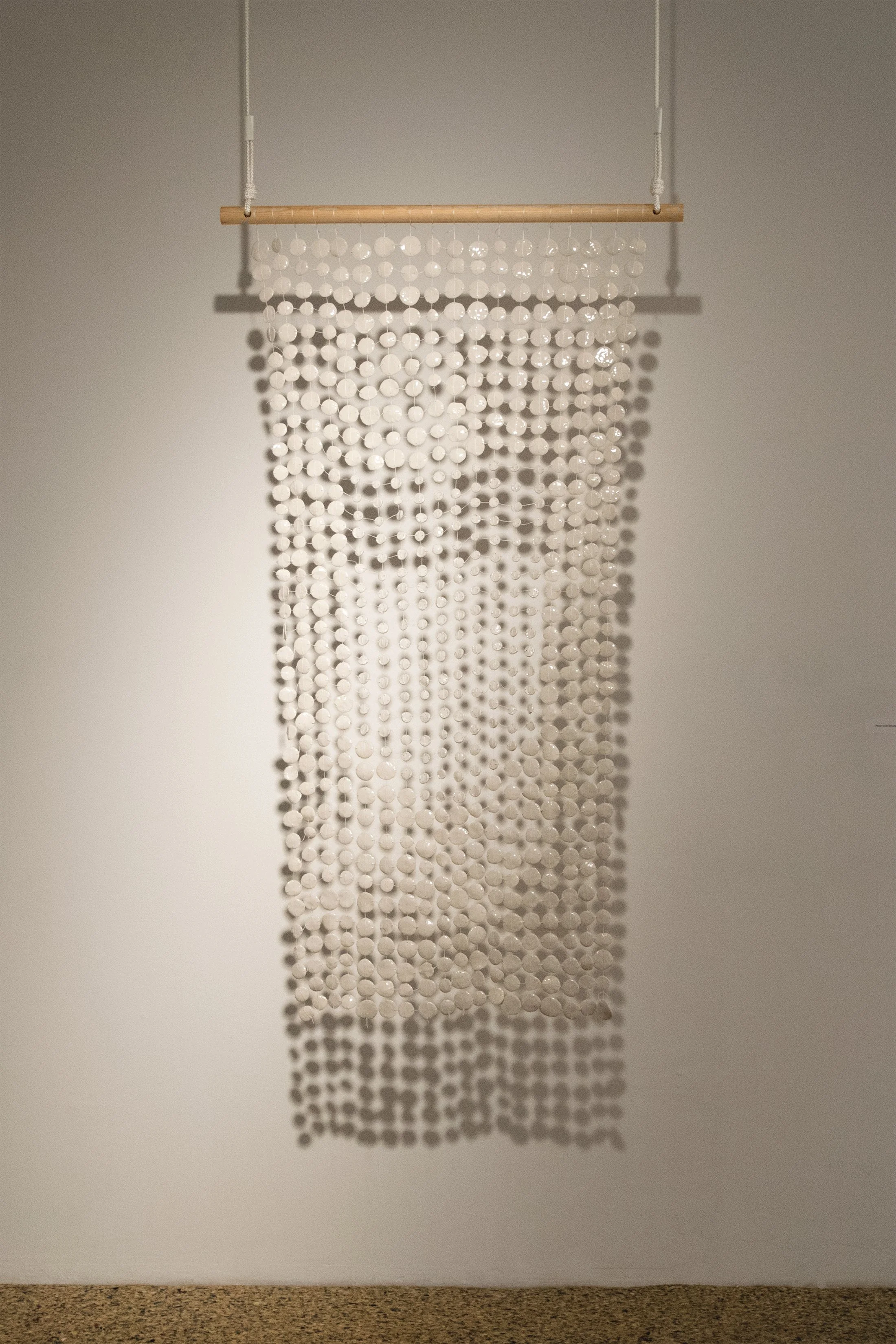"Metaxu" (Installation View I)
Glazed ceramic, nylon thread, nylon rope, wooden dowel, 2018