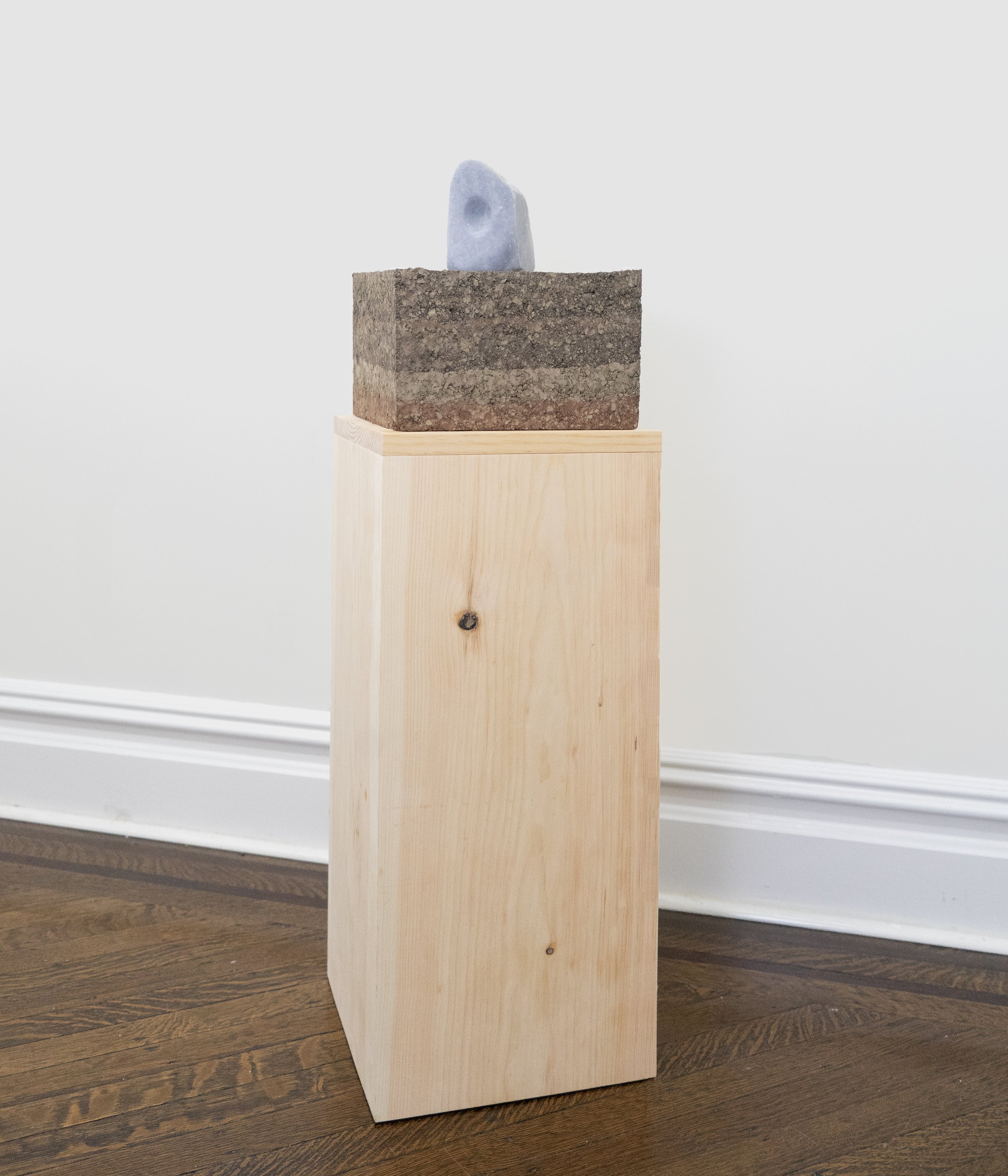 Eye/Open (Glass gets thick, thick), 2025, alabaster, pine pedestal, 34” X 11.5” X 11”

Photo by Arseny Pekurovsky
