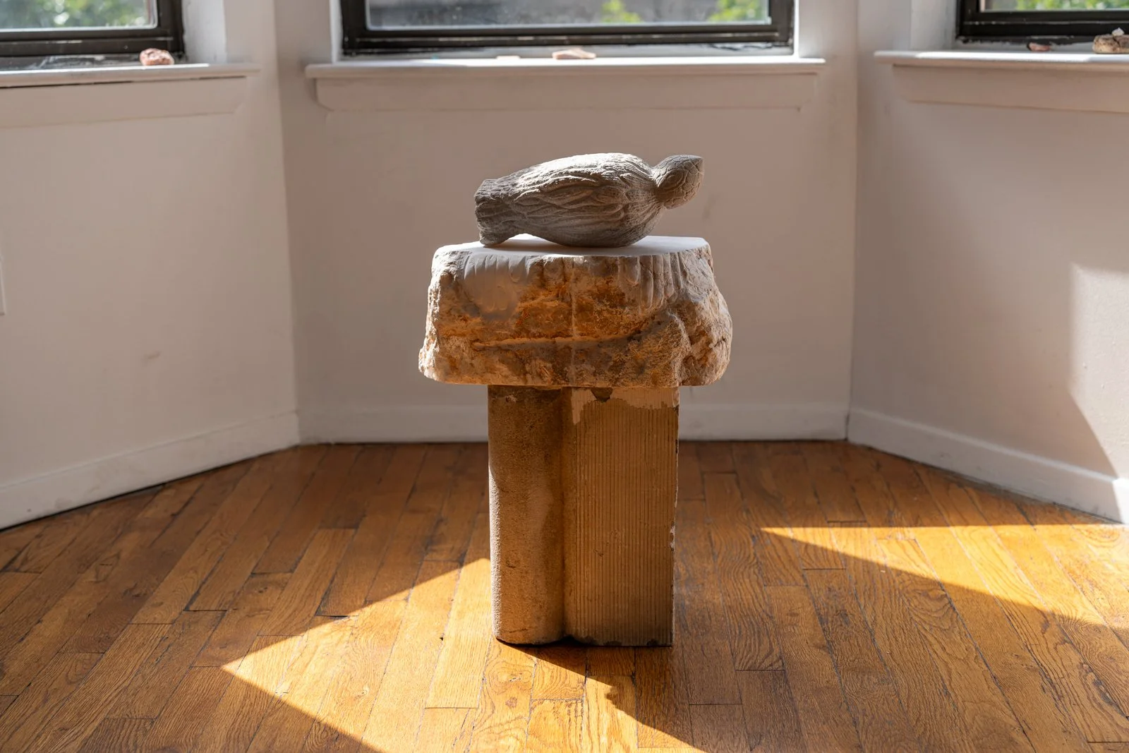 I Searched For A Home For The Bird, I Tried To Hold The Bird In My Hands, So That It Might Belong, So That It Might Feel Itself Breathe, If My Hands Could Be A Resting Place (Bird, Hands), 2024,Limestone, alabaster, 22.5” x13.5” X 10”

Photo credit: 