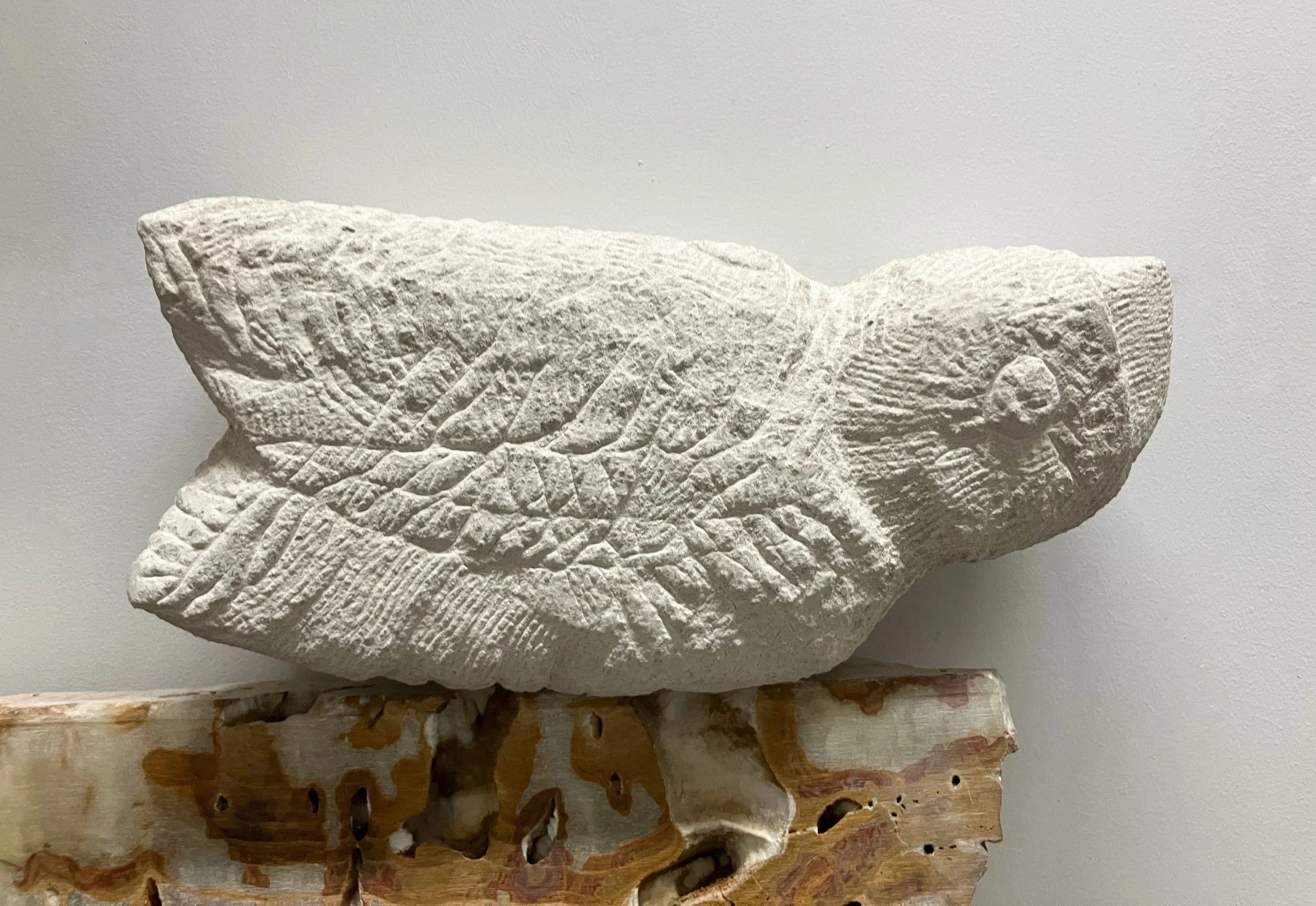 3. Simone Kearney_Detail shot of Bird I, Limestone, Onyx, ~ 8” X 4.5” X 16”, 2023.jpg