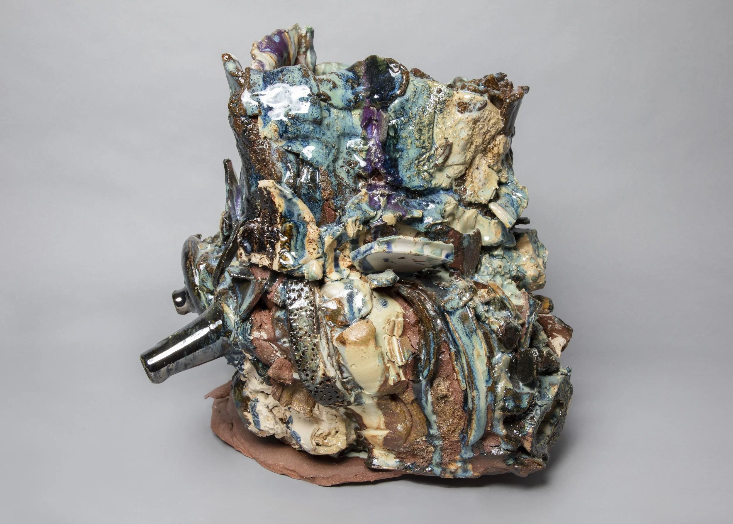 Vessel With Other Vessels And Debris, Glazed Ceramic, 13” X 13” X 11”, 2021, view ii