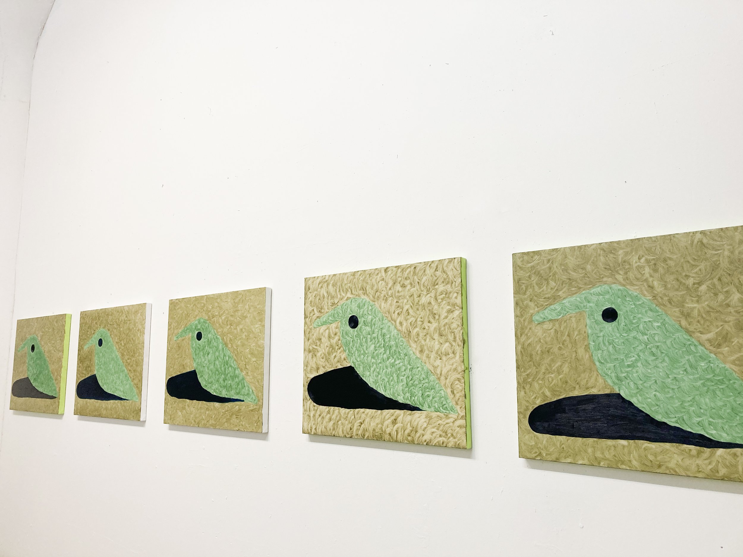 Bird or The Bird Is Flat But Full Of Song (I), (II), (III), (IV), (V), 2021, Oil on Linen, 20 X 24 