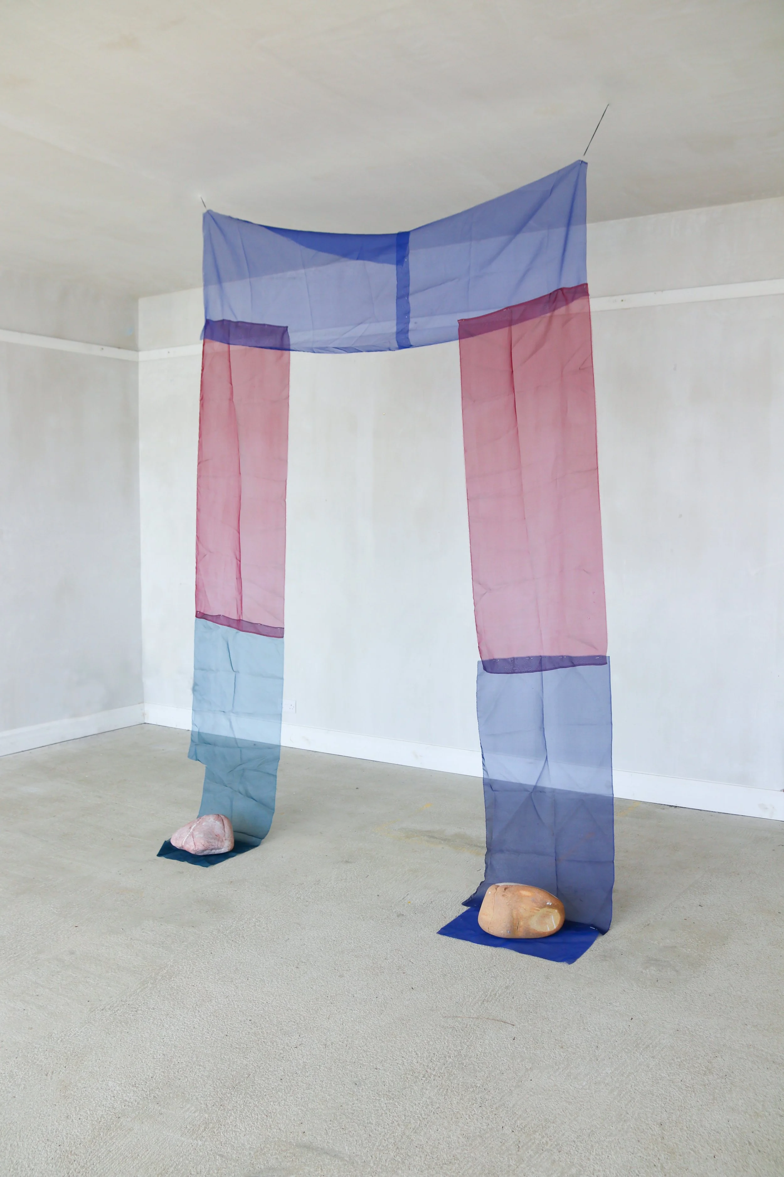 Untitled (IV, stone), 2026, silk, thread, stone