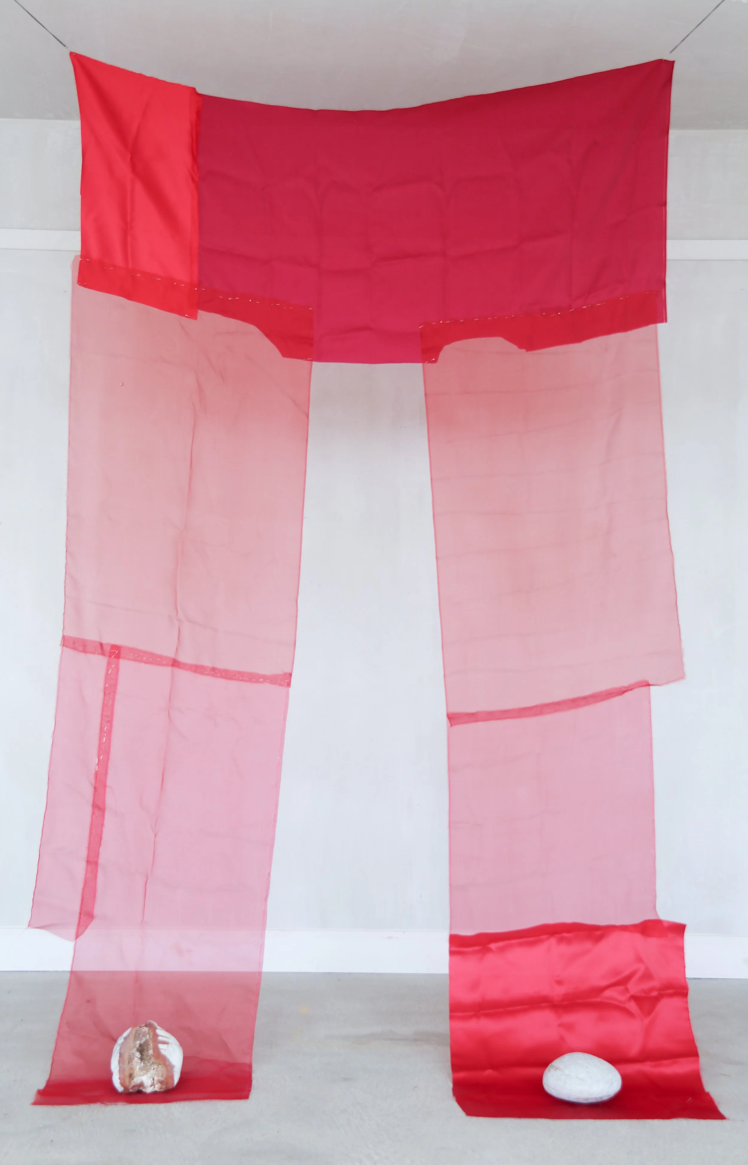 Untitled (VI, breastplate), 2026, silk, thread, stone