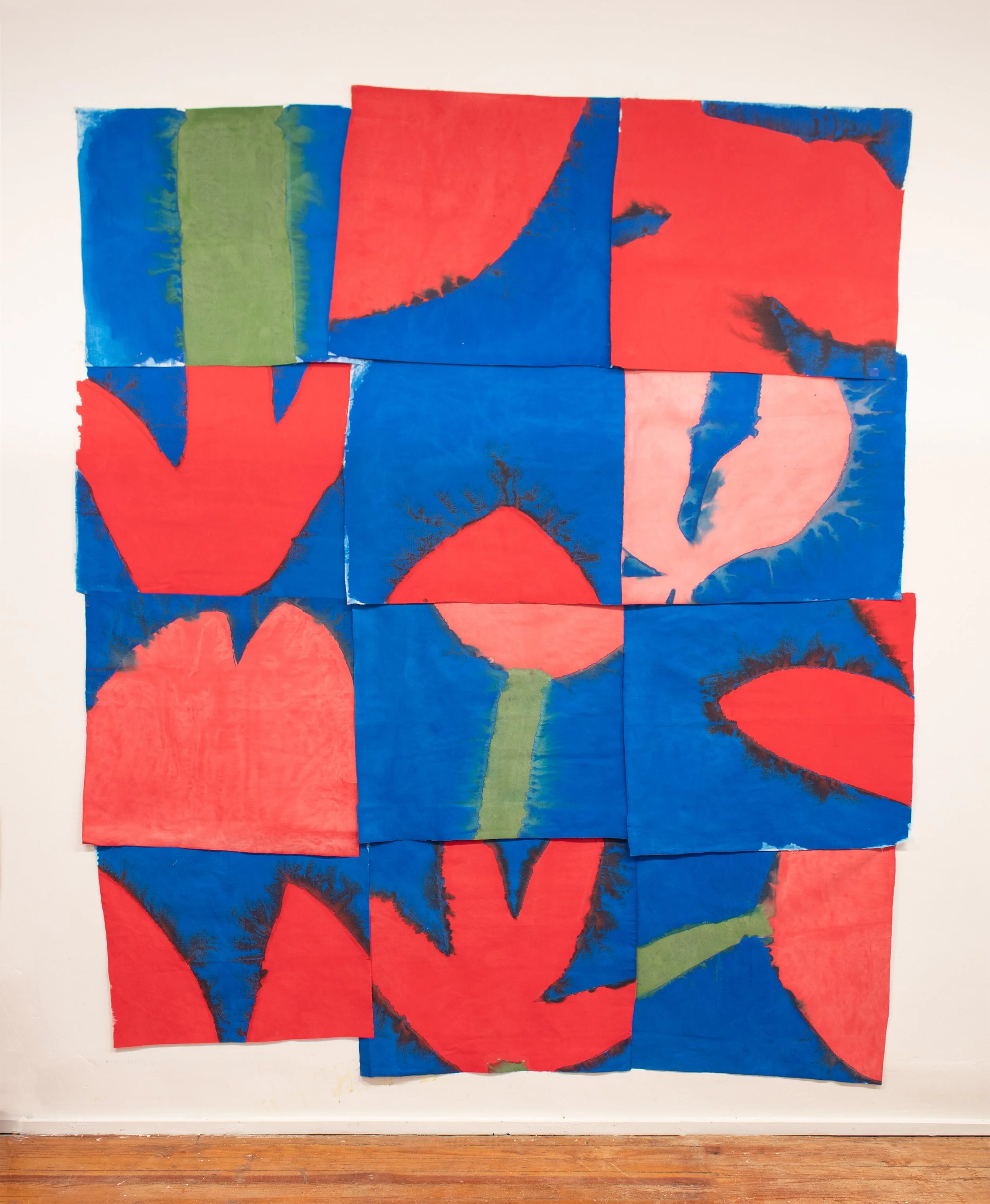 
Song of Amergin I (fixed to the wall by map pins)

Song of Amergin (Pinned), Am caín/I Am The Most Beautiful of Plants, 2019, Acrylic, dye, muslin, map pins, 96” X 84"