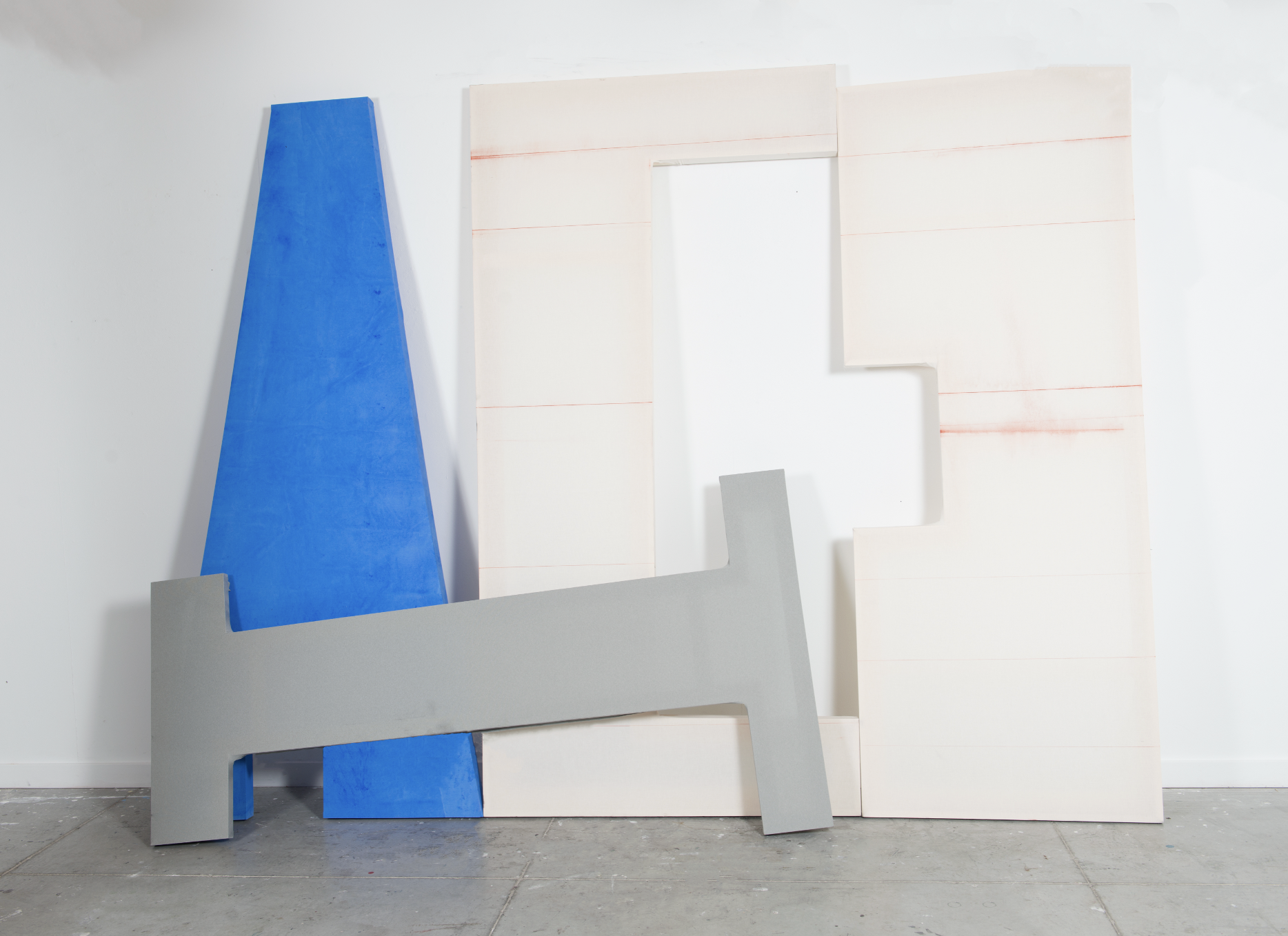 Brought Up As She Had Been To Believe...With The Other Waifs...,2016, acrylic, chalk, muslin, rayon, wood, variable dimensions, installation view