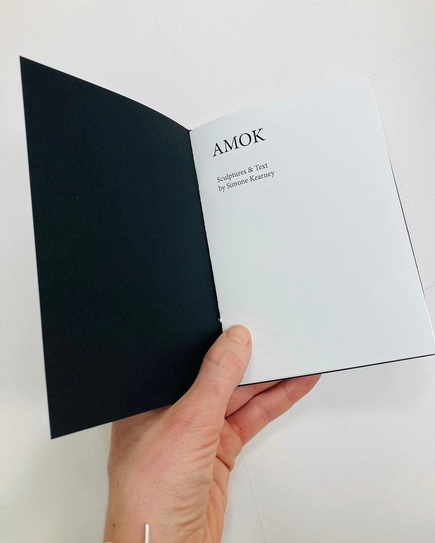 Artist book of “Amok” (Detail i), collection of illustrations of each sculpture in the show paired with text composed for each sculpture, Hand-bound Limited Edition
