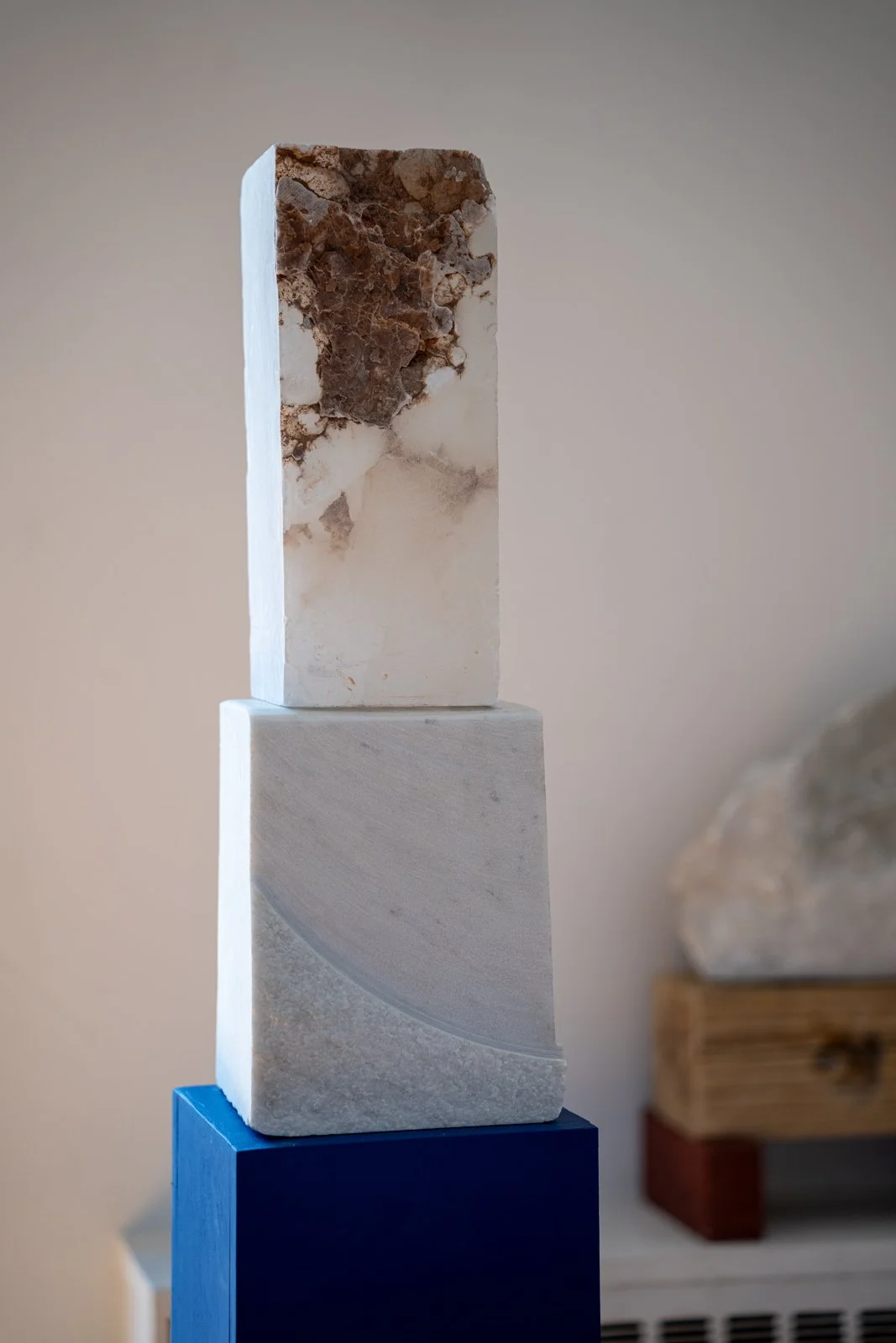 And Inside The House Was A Void In The Middle You Could Fall Down, Like Alice In Wonderland, And You Wondered How To Make It Whole (House), Alabaster, marble, earth, painted wood, 54” X 10” X 10,” (Detail)

Photo credit: Benjamin Koditschek