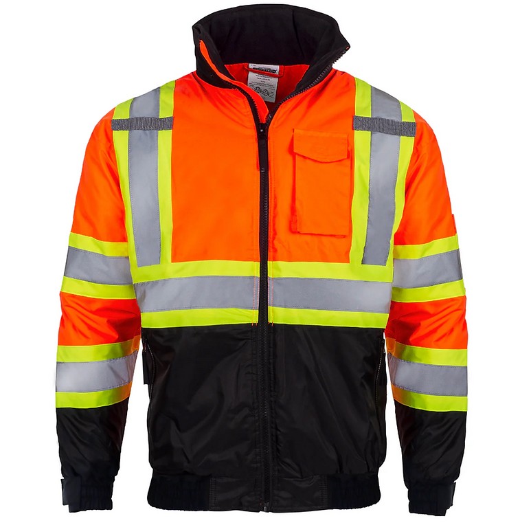 HI-VIS X-BACK TWO-TONE SAFETY BOMBER JACKET WITH REFLECTIVE STRIPES
