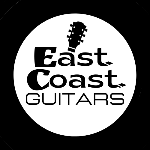 Logo for East Coast Guitars featuring a guitar headstock silhouette above the text.