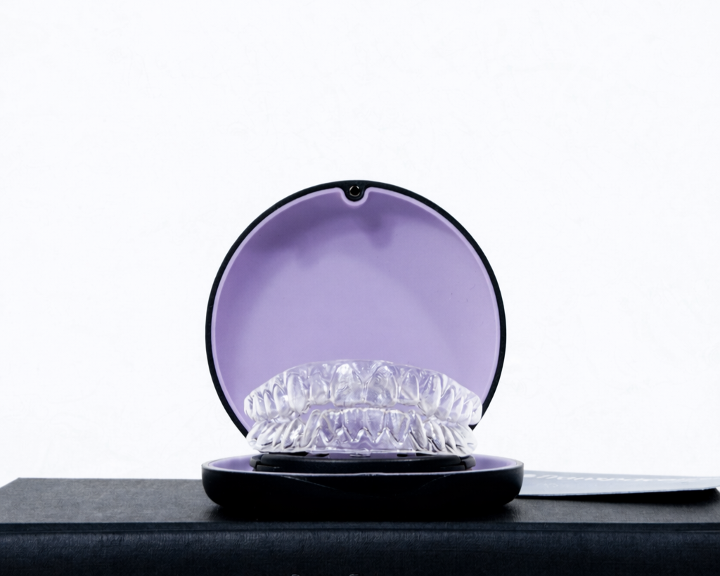 clear aligner trays with lavender background