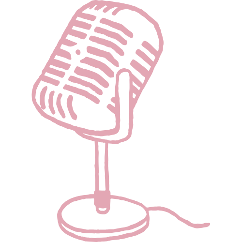 Illustration of a vintage-style microphone on a stand with a cord.