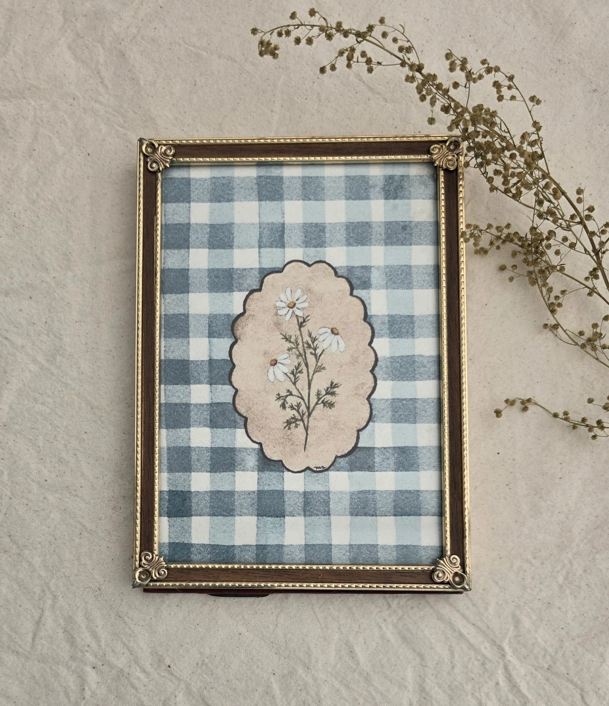 "Gingham Daisies" 5x7 Framed Art