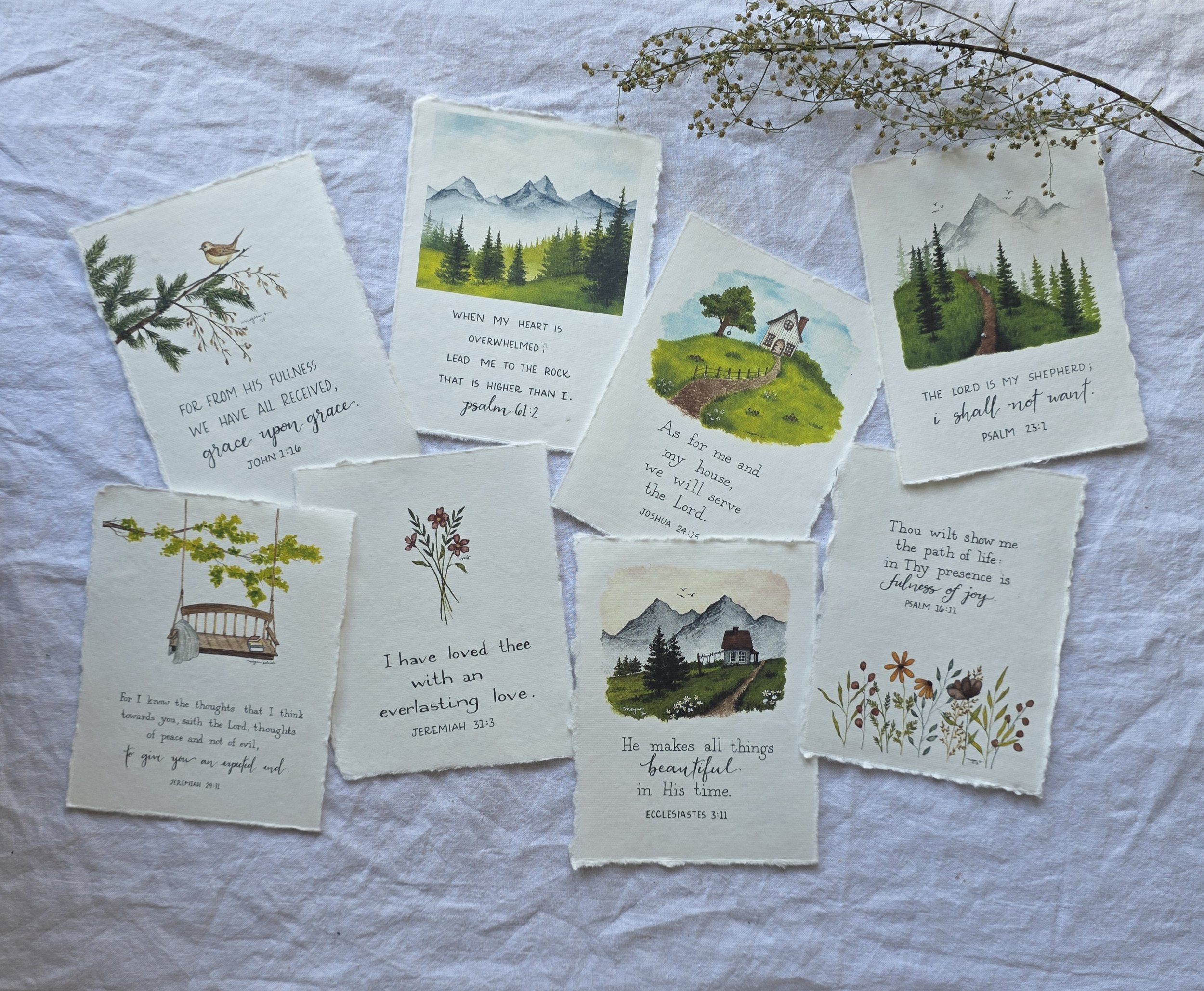 Bible Verse Cards- Set of 8 watercolor pictures with verses