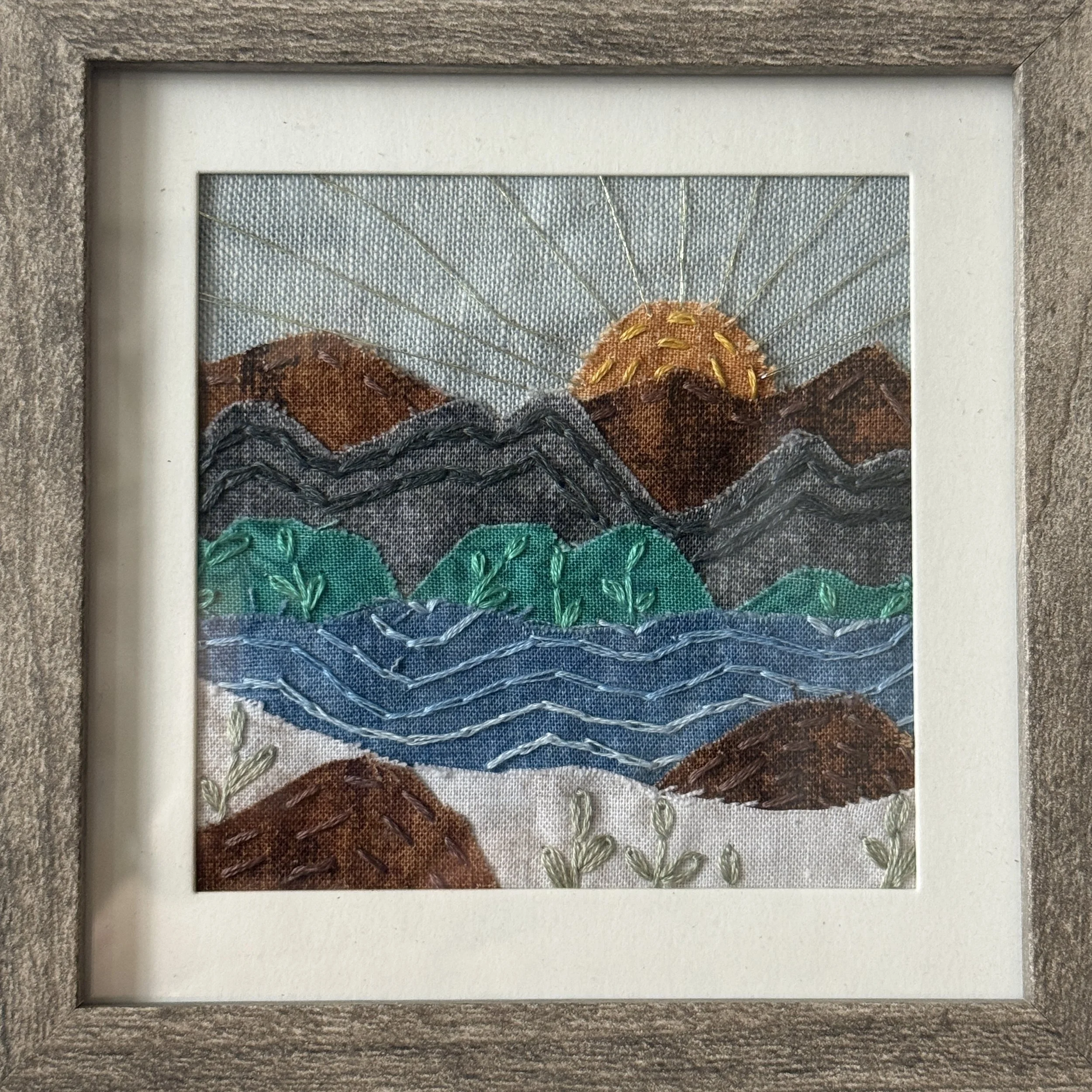 Soft Mountains Fabric Landscape with frame